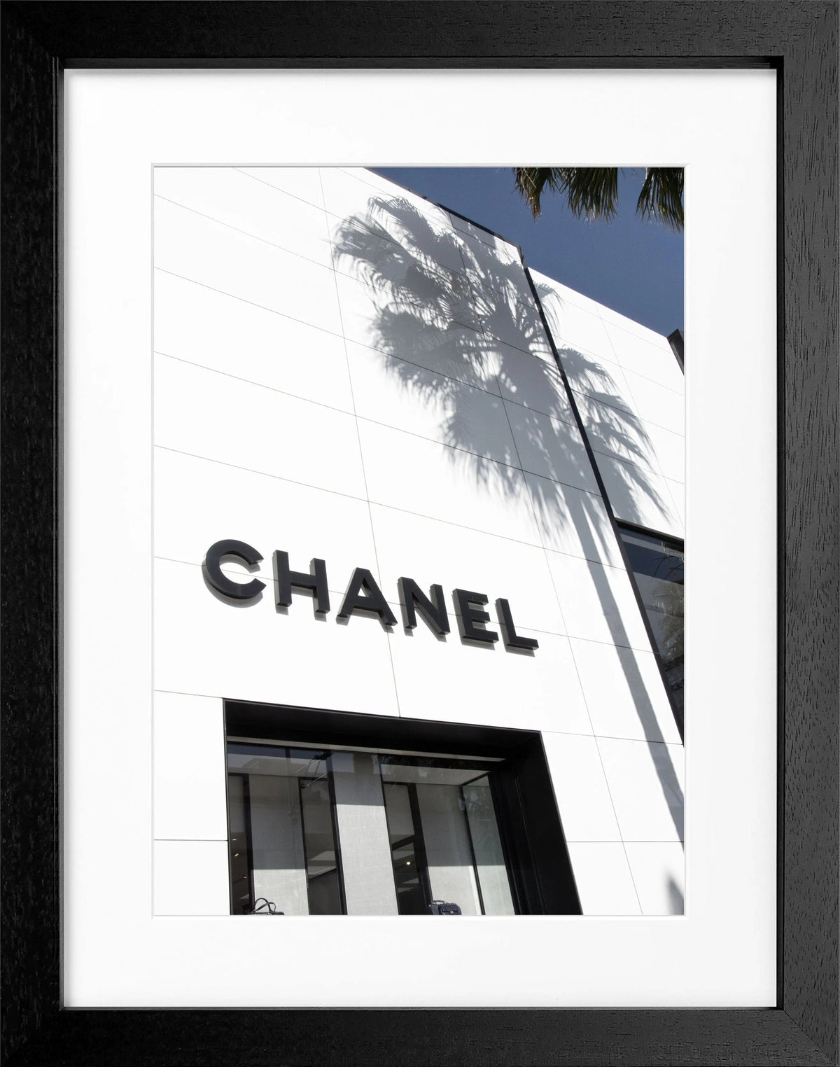 Schwarz-weiß Poster mit Rahmen, Kalifornien Beverly Hills und Chanel Motiv, 25x31 cm, von Cosman-Photocollection