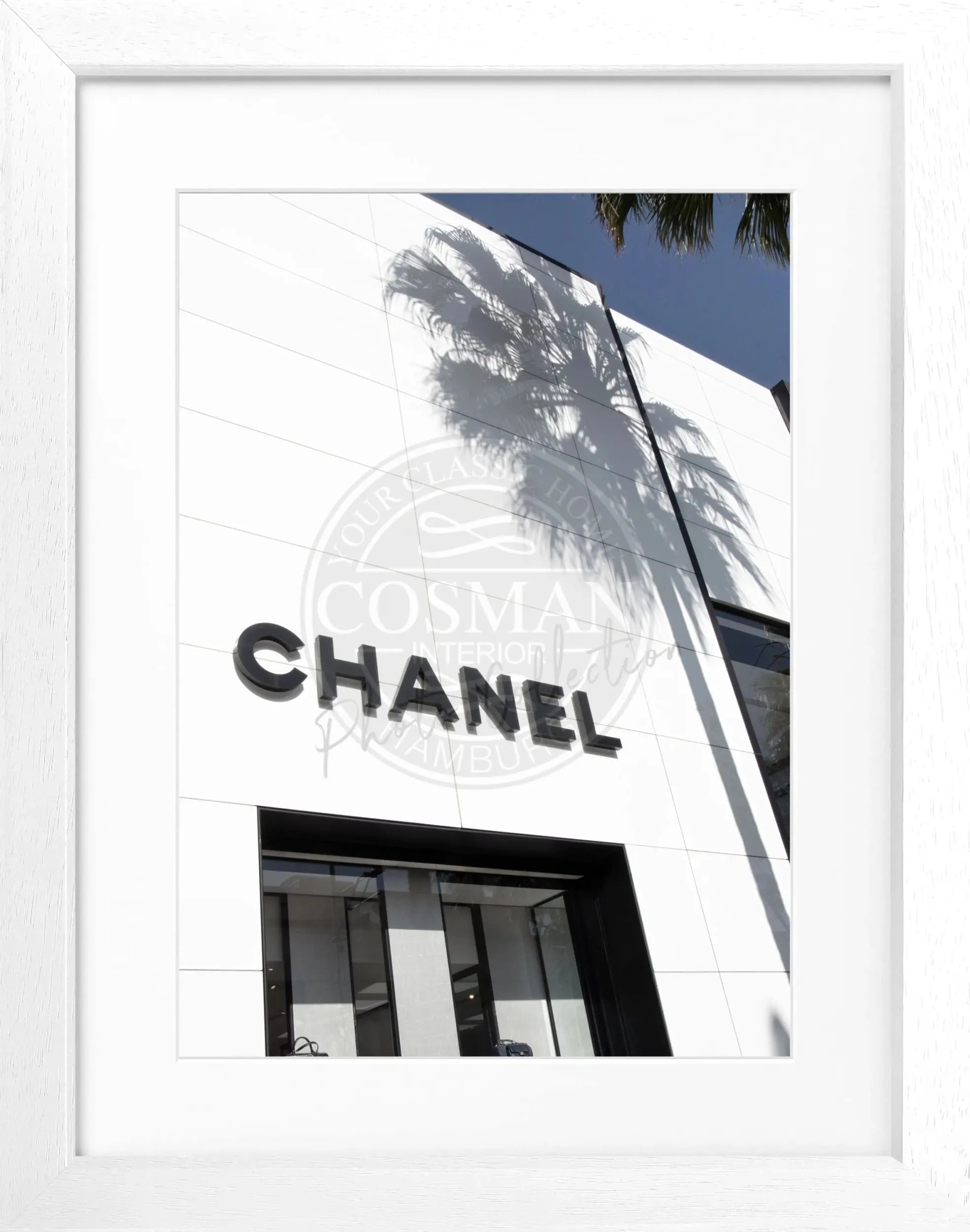 Schwarz-weiß Poster mit Rahmen, Kalifornien Beverly Hills und Chanel Motiv, von Cosman-Photocollection, 25x31cm