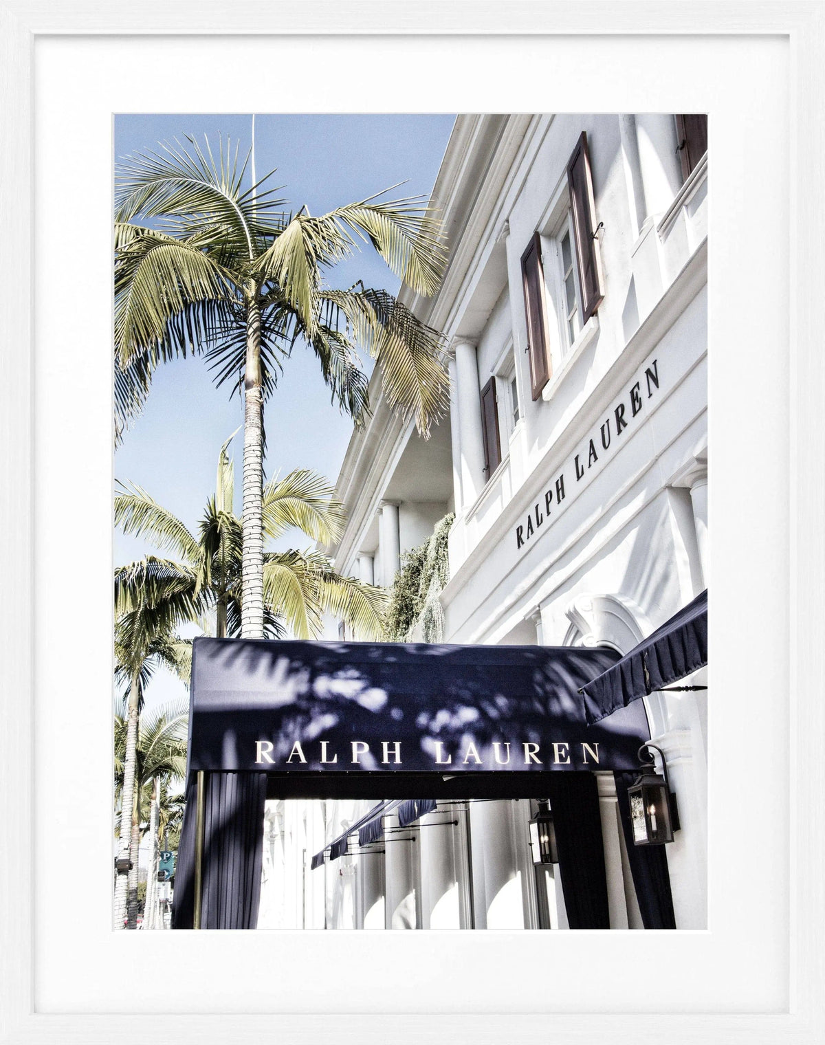 Schwarz-weiß Poster mit Rahmen, Kalifornien Beverly Hills Motiv, Ralph Lauren Stil, 25x31 cm, von Cosman-Photocollection