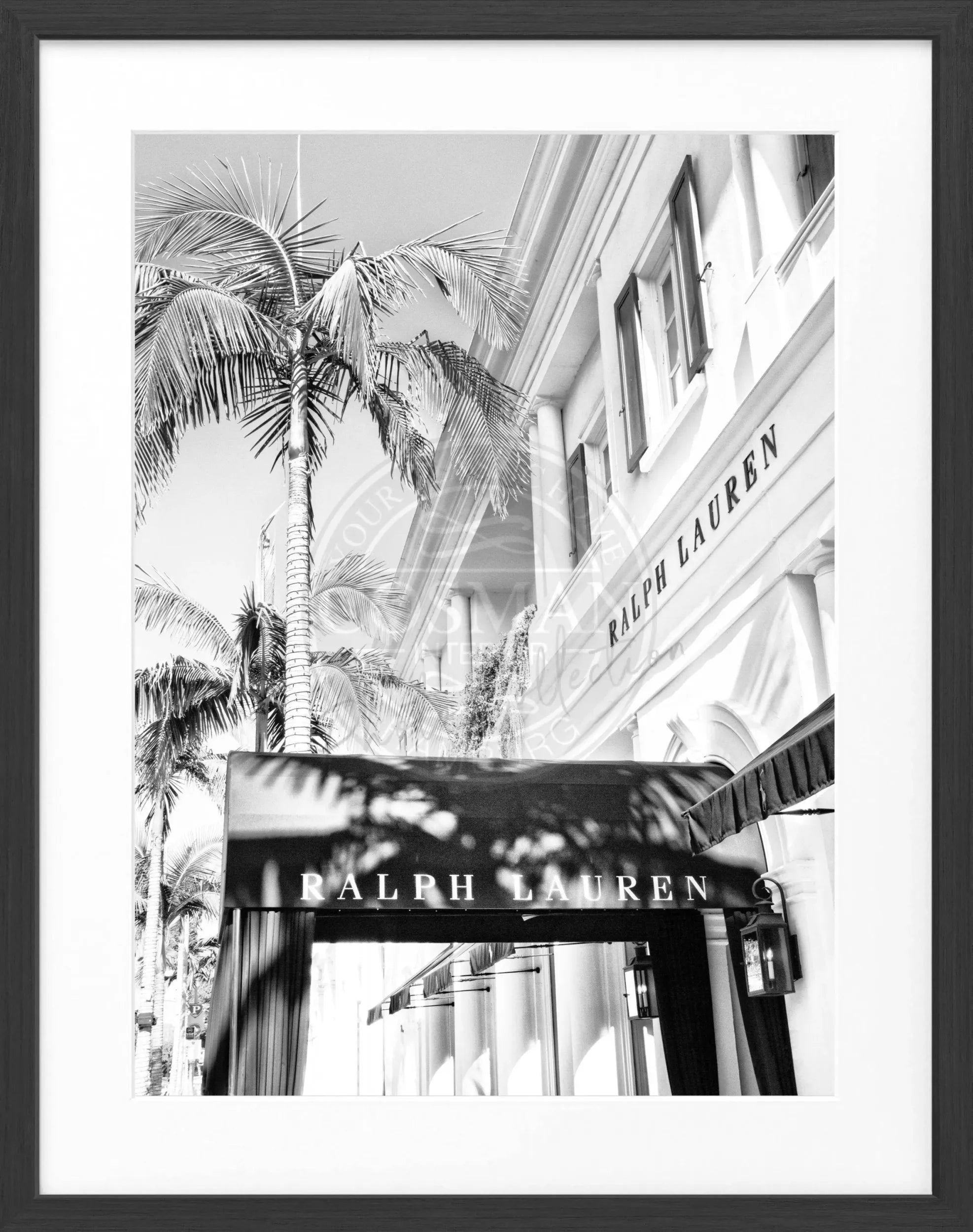 Schwarz-weiß Poster mit Rahmen, California Beverly Hills Ralph Lauren Motiv, 25x31 cm, von Cosman-Photocollection