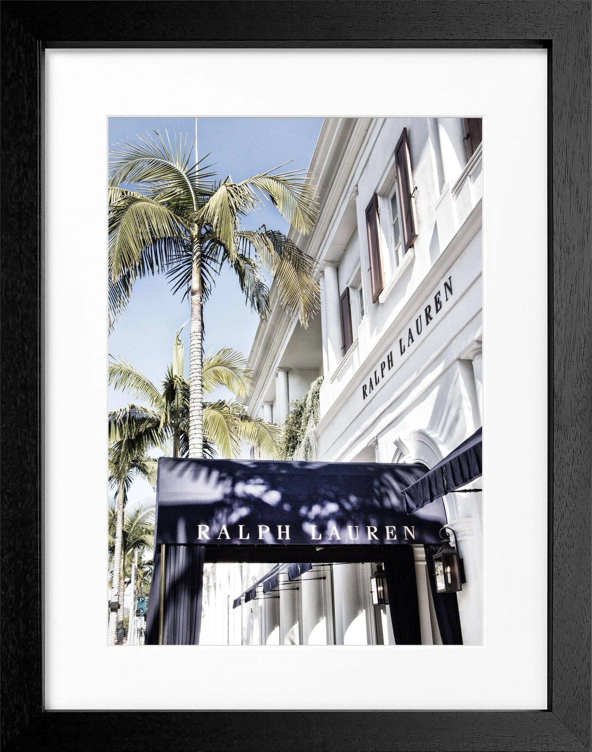 Schwarz-weiß Poster mit Rahmen, Kalifornien Beverly Hills Motiv, Ralph Lauren, von Cosman-Photocollection, 25x31 cm