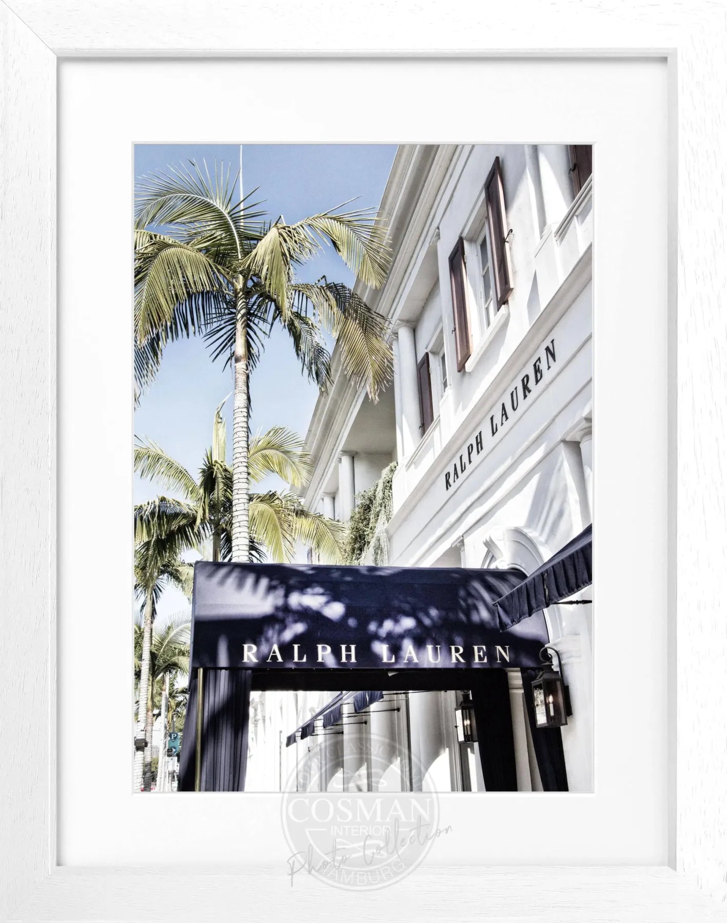 Schwarz-weiß Poster mit Rahmen, Kalifornien Beverly Hills, Ralph Lauren Motiv, von Cosman-Photocollection, 25x31 cm
