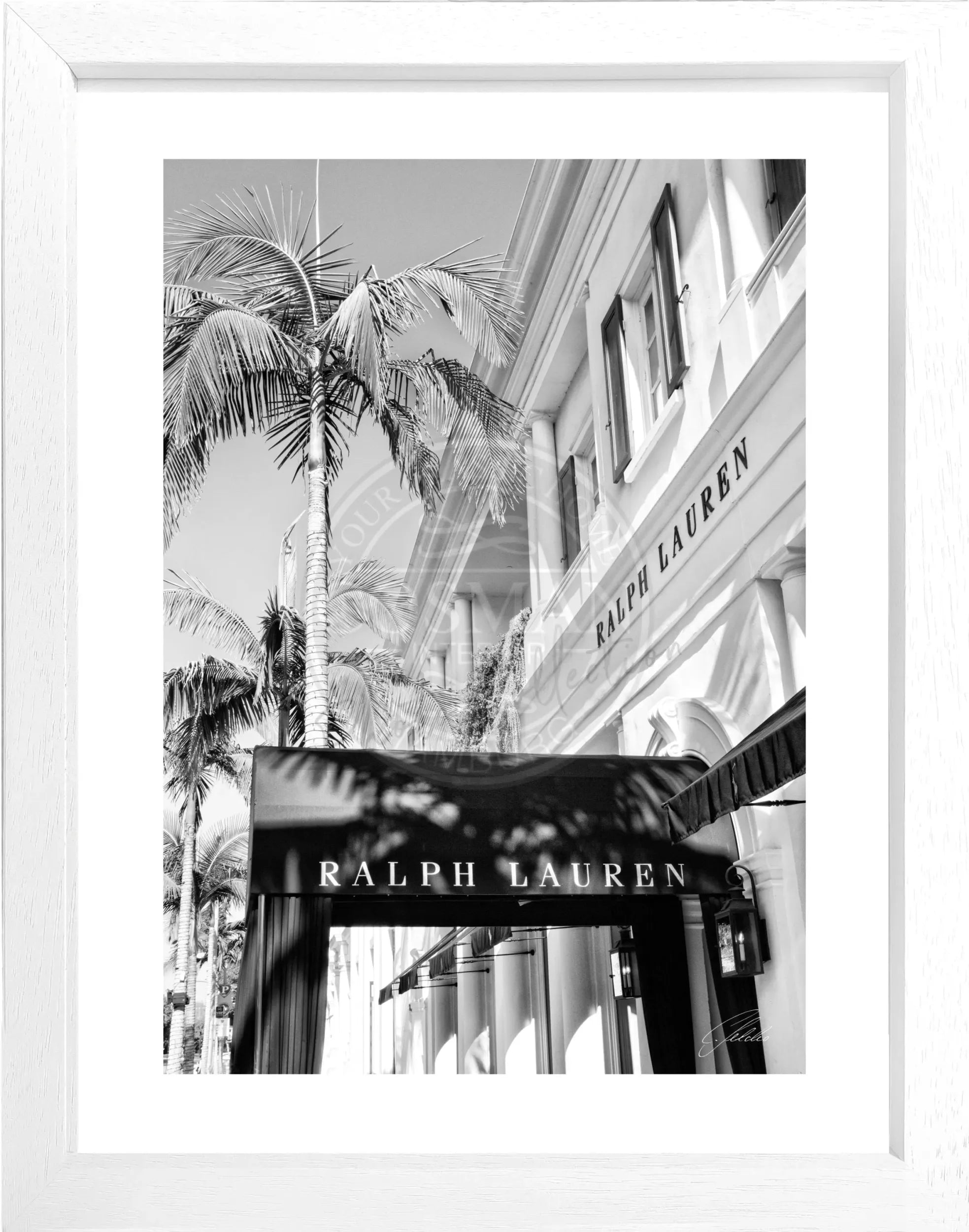Schwarz-weiß Poster von Beverly Hills in Kalifornien mit Rahmen, Ralph Lauren Motiv, von Cosman-Photocollection, 25x31 cm