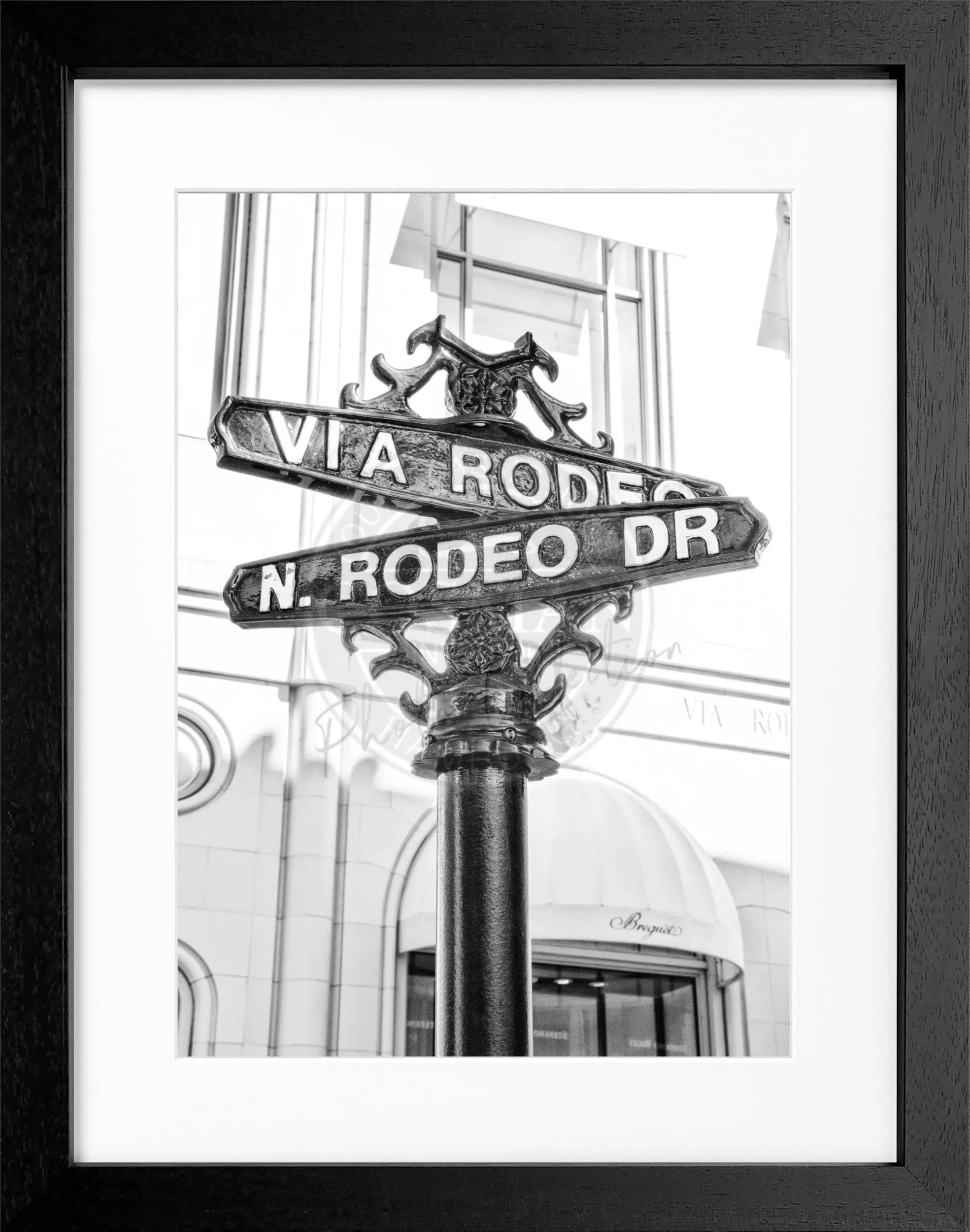 Schwarz-weiß Poster mit Rahmen, Kalifornien Beverly Hills Rodeo Drive, von Cosman-Photocollection, 25x31 cm, Wanddekoration