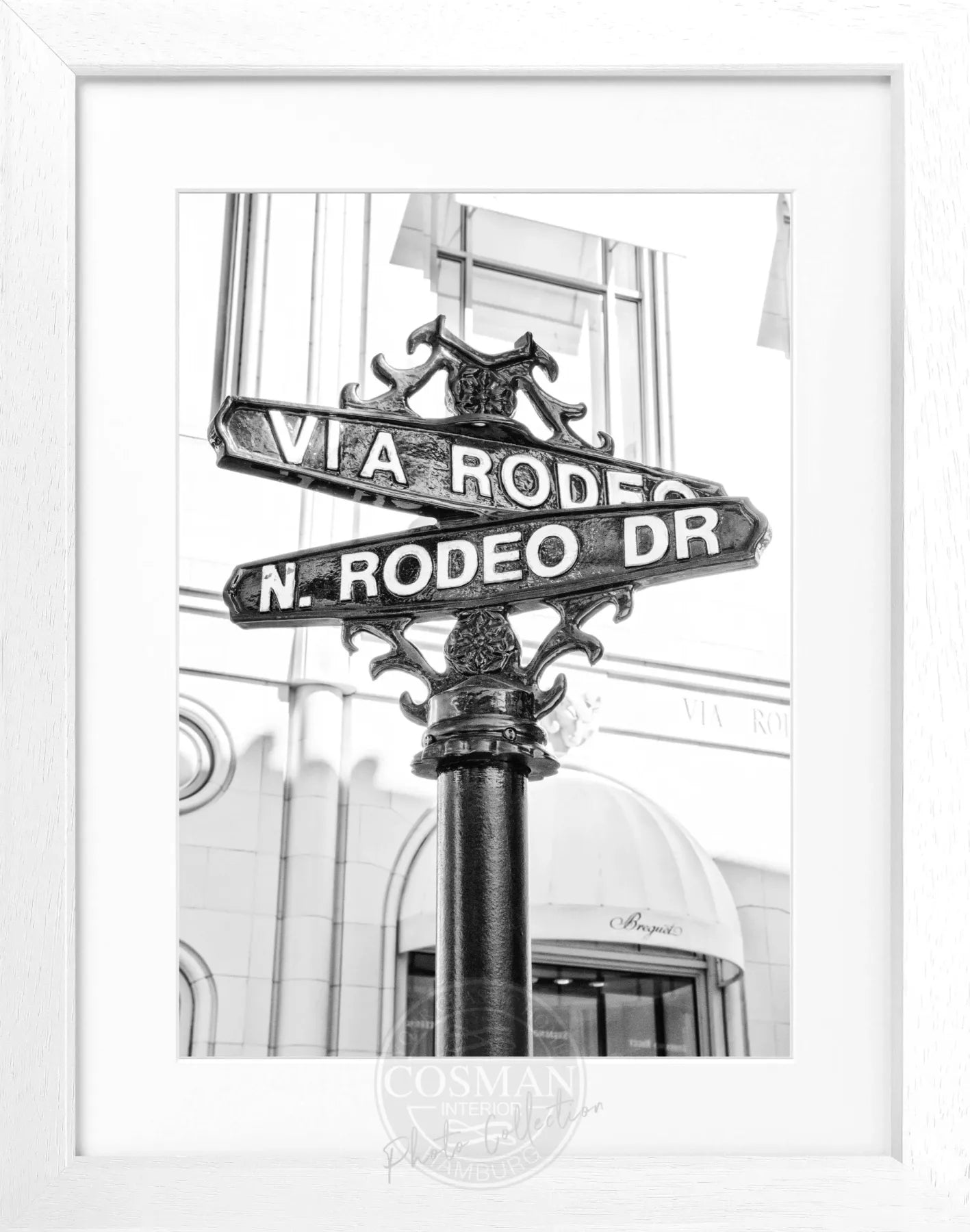 Schwarz-weiß Poster mit Rahmen, Kalifornien Beverly Hills Rodeo Drive, von Cosman-Photocollection, 25x31 cm, stilvolle Wanddekoration