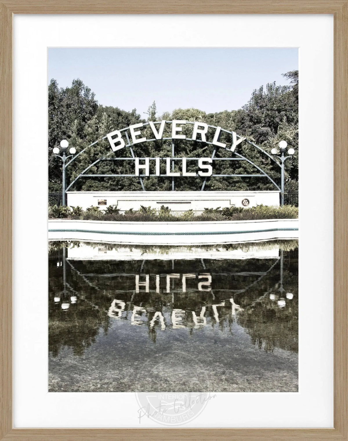 Schwarz-weiß Poster mit Rahmen, Kalifornien Beverly Hills Sign, Cosman-Photocollection, 25x31cm, Wanddekoration