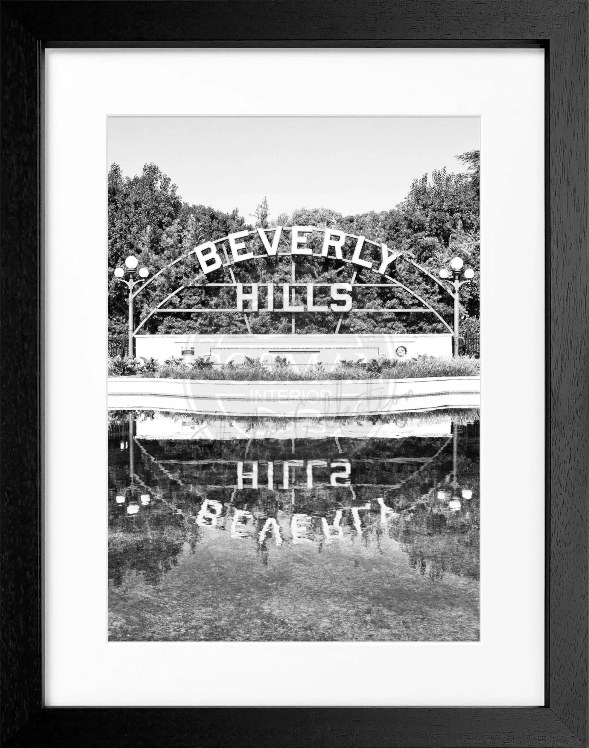 Schwarz-weiß Poster mit Rahmen, Kalifornien Beverly Hills Schild, Cosman-Photocollection, 25x31cm, Wanddekoration