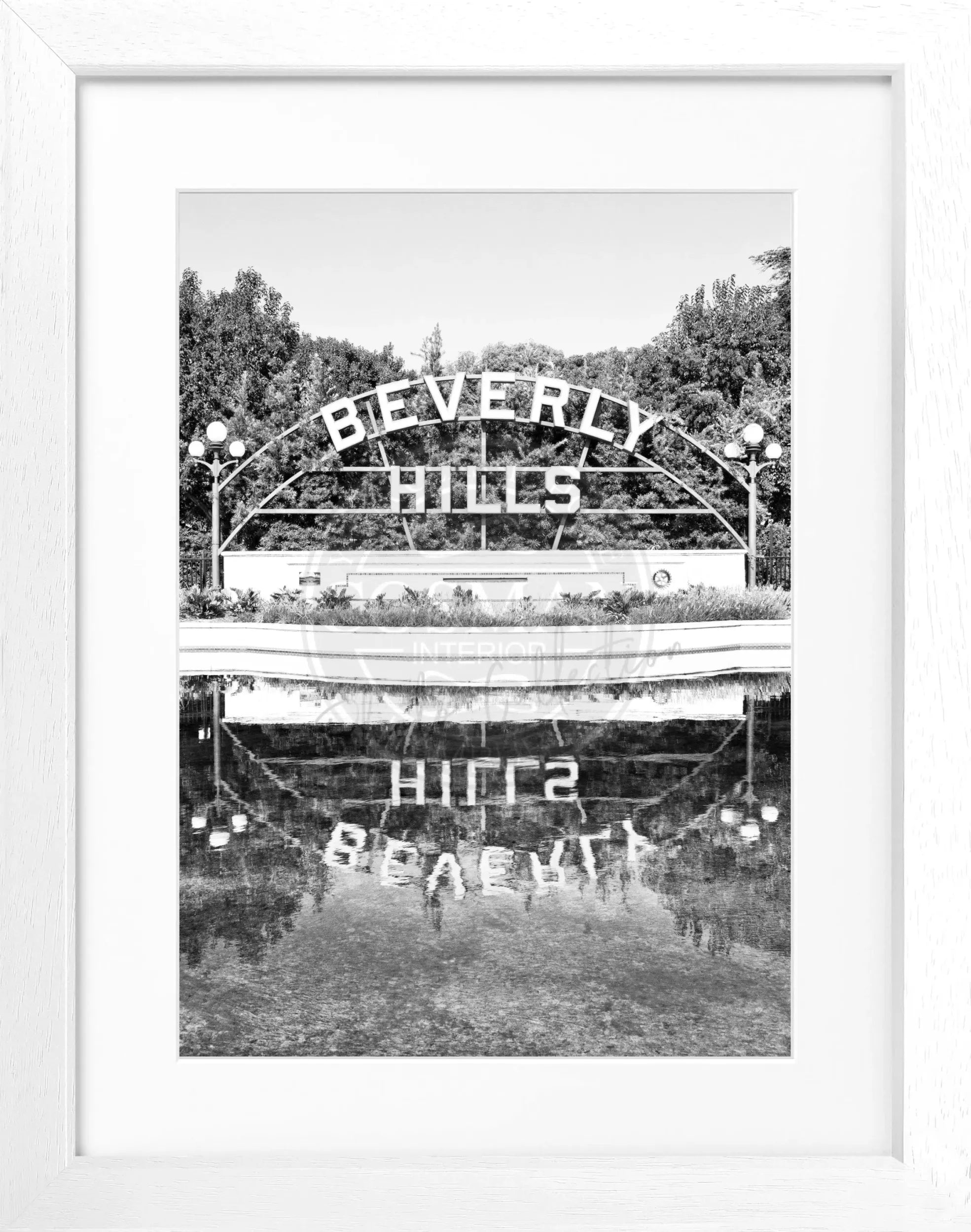 Schwarz-weiß Poster mit Rahmen, Kalifornien Beverly Hills Schild, von Cosman-Photocollection, 25x31 cm, Wanddekoration