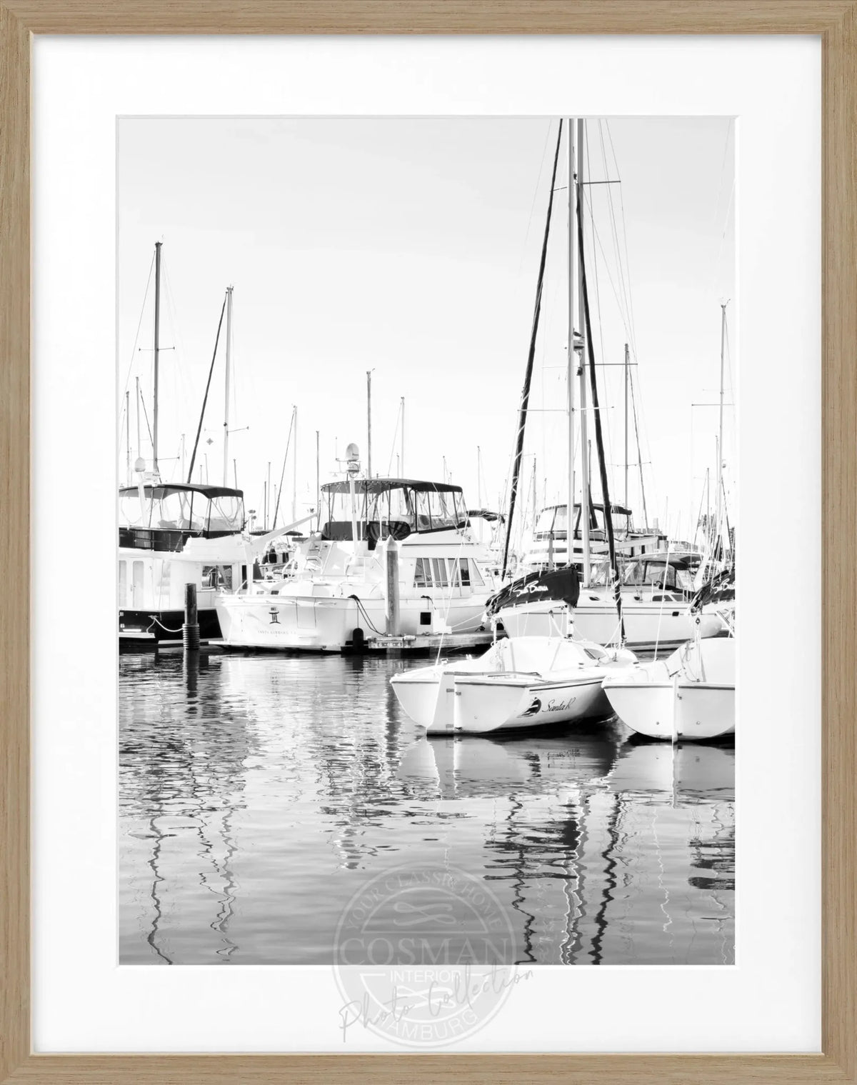 Schwarz-weißes Poster mit Rahmen von Cosman-Photocollection, Kalifornien-Boat-Motiv, 25x31 cm, Wanddekoration.