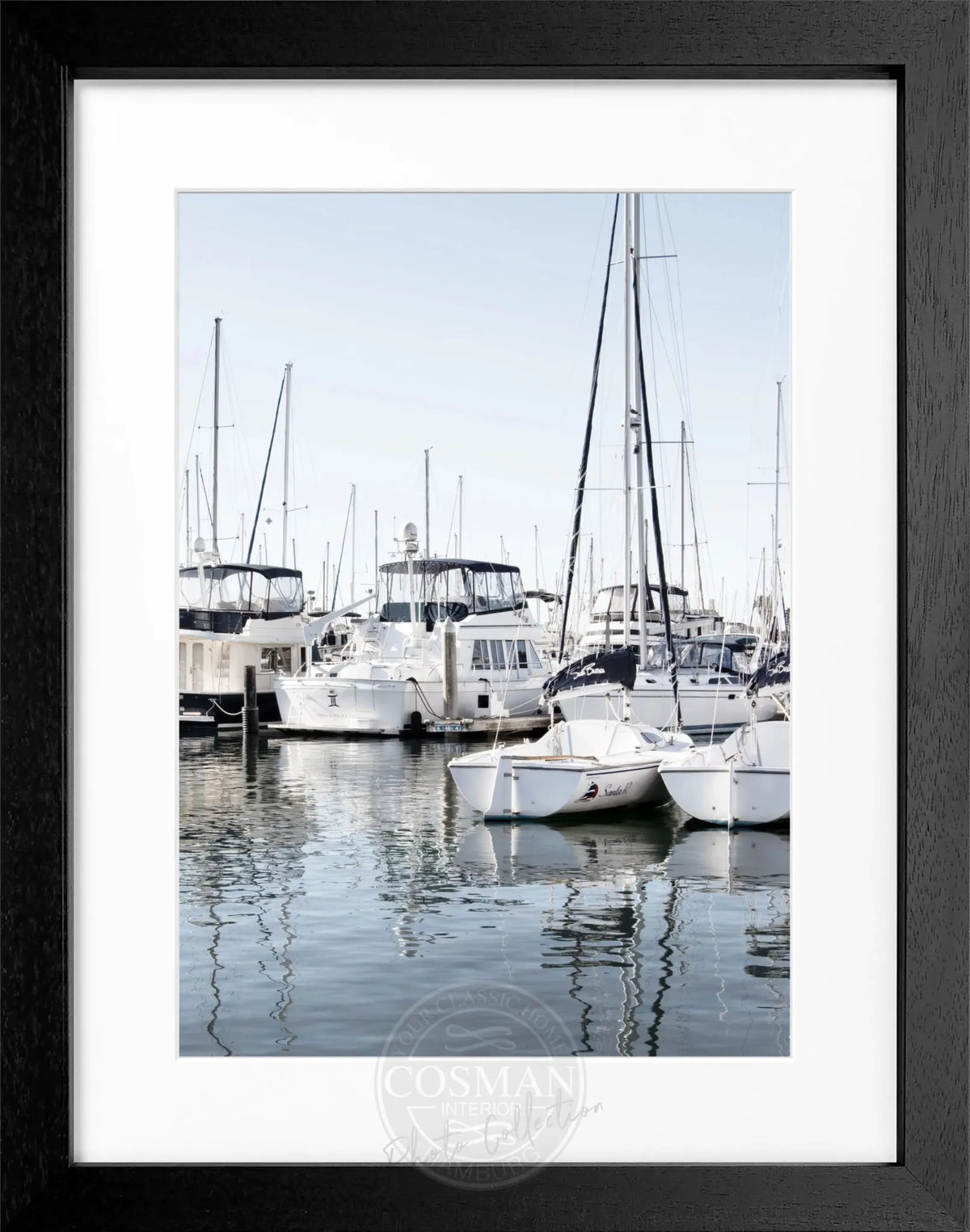 Schwarz-weiß Poster mit Rahmen, Kalifornien 'Boat' Motiv, von Cosman-Photocollection, 25x31 cm, Wanddekoration