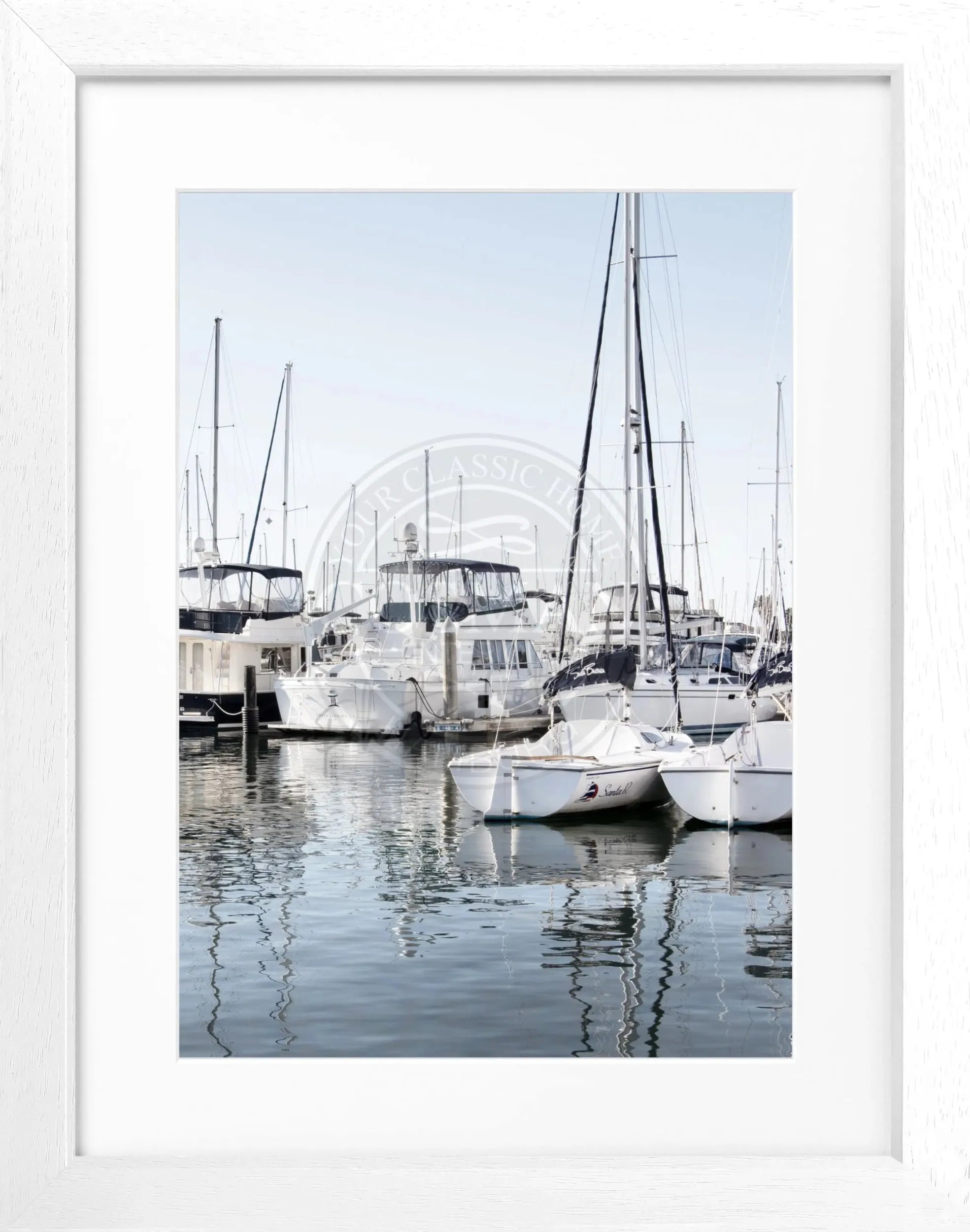 Schwarz-weiß Poster mit Rahmen, Kalifornien-Boat-Motiv, von Cosman-Photocollection, 25x31 cm, Wanddekoration mit Meeresmotiv