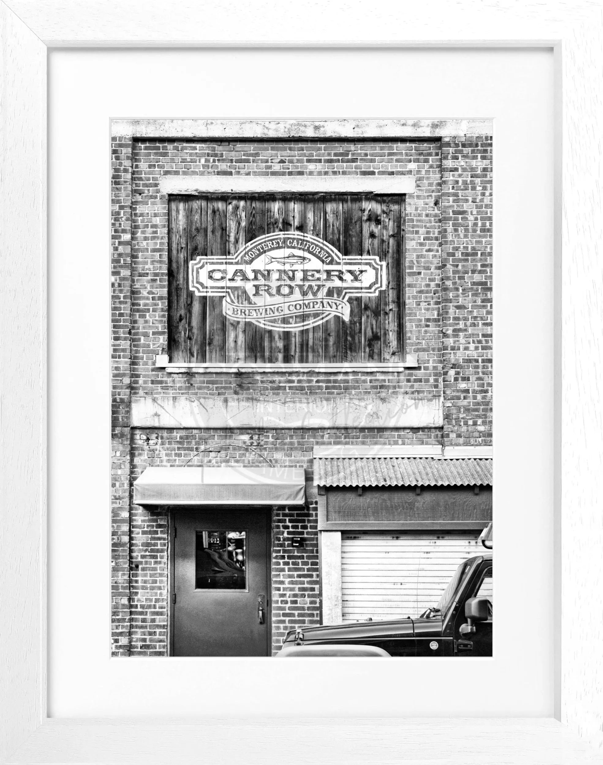 Schwarz-weiß Poster mit Rahmen von Cosman-Photocollection, Kalifornien, Cannery Row, Monterey, 25x31 cm, Wanddekoration