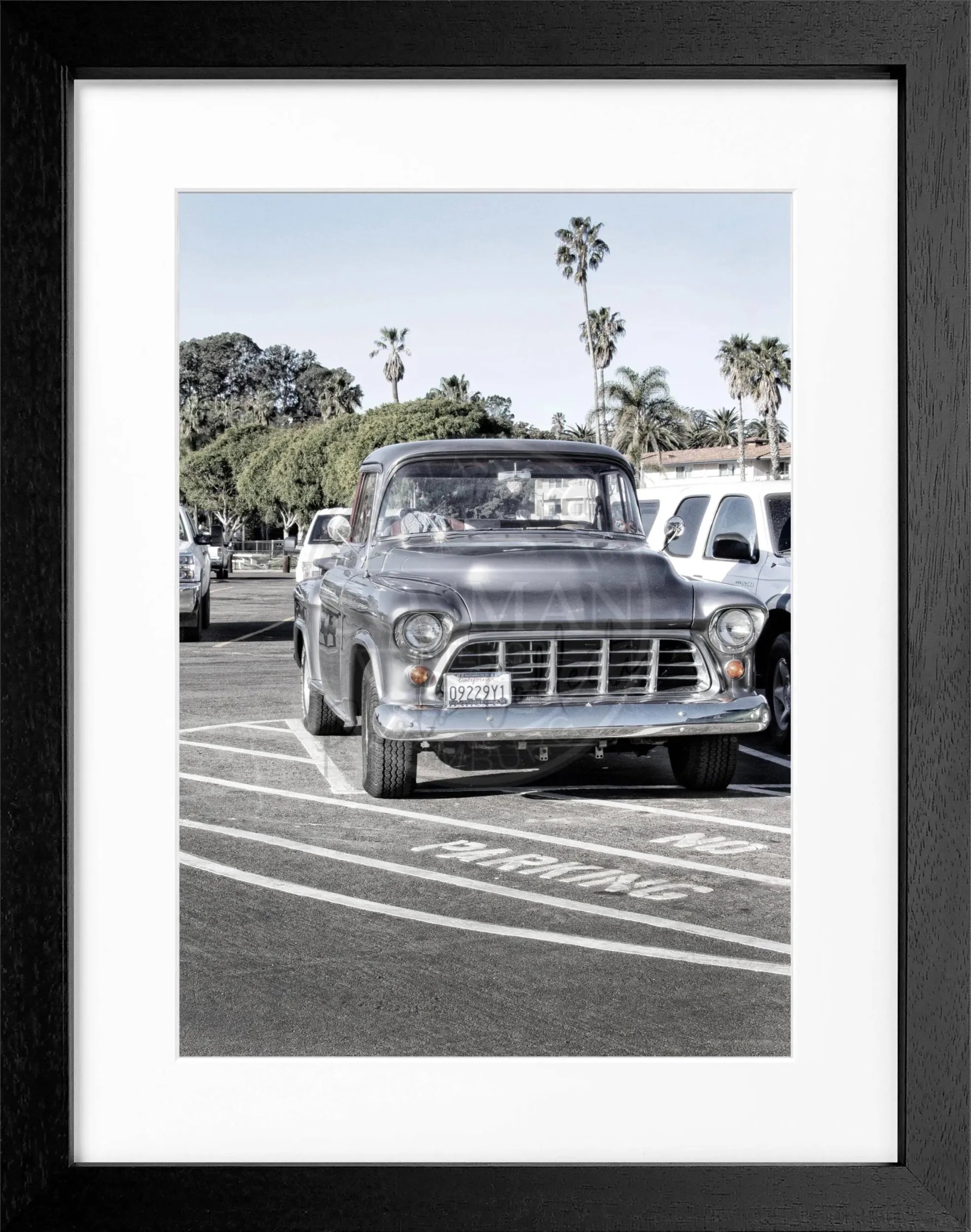 Schwarz-weiß Poster mit Rahmen, Kalifornien 'Classic Car' Motiv, von Cosman-Photocollection, 25x31cm, stilvolle Wanddekoration