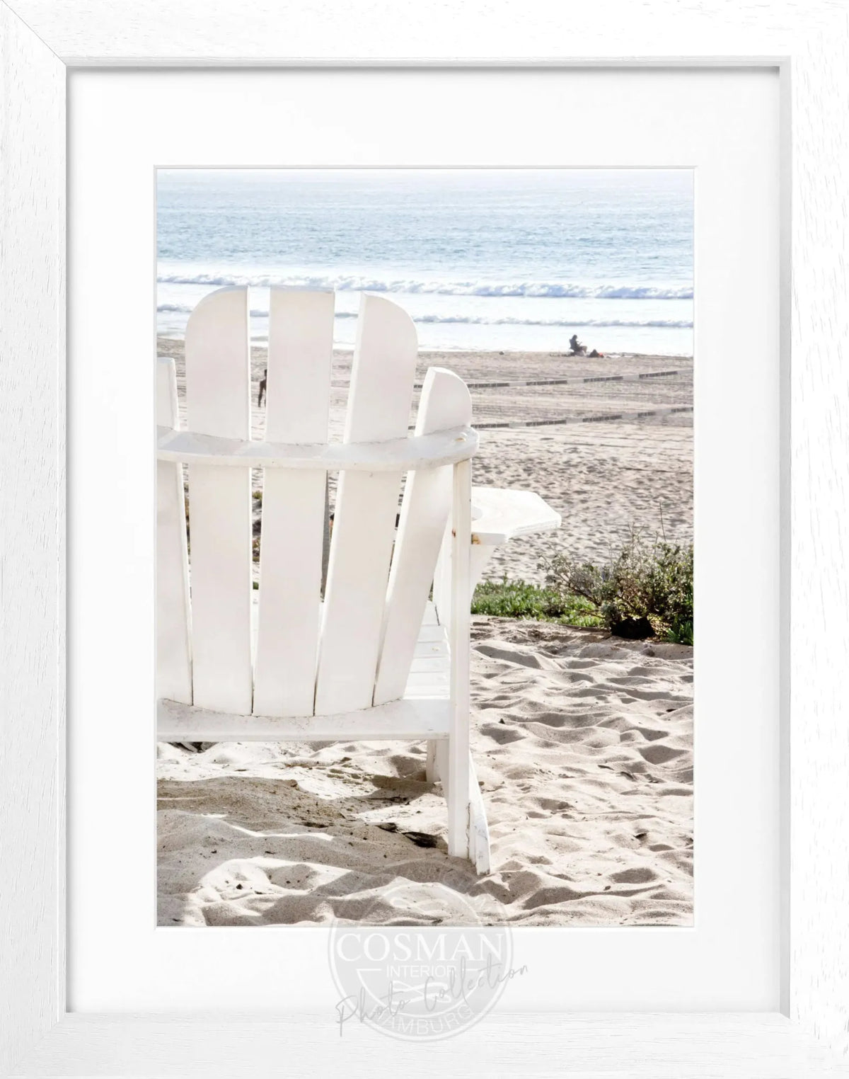 Schwarz-weiß Poster mit Rahmen, Kalifornien Deckchair Motiv, 25x31cm, von Cosman-Photocollection, Wanddekoration