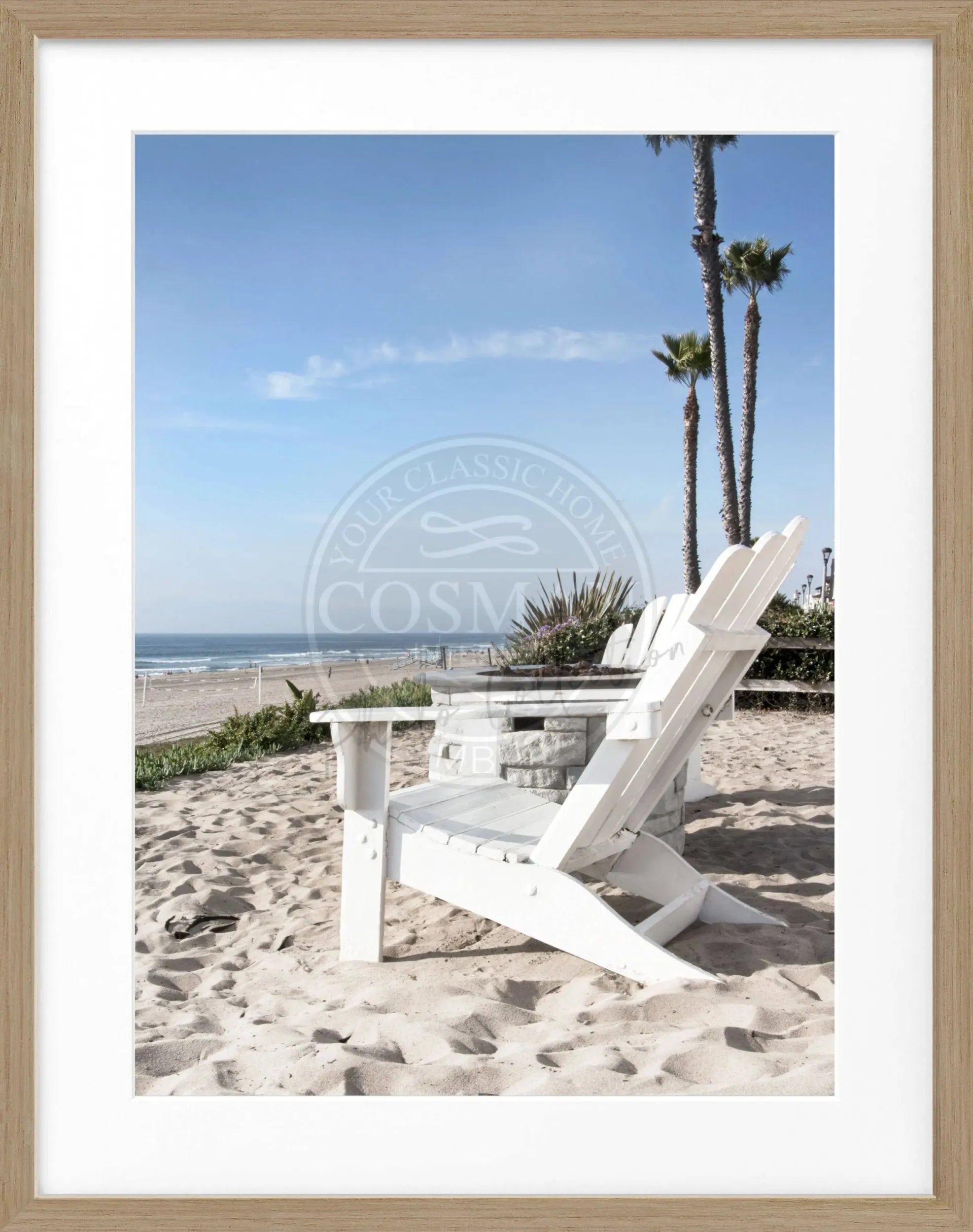 Schwarz-weiß Poster mit Rahmen, Kalifornien Motiv, Deckchair, Cosman-Photocollection, 25x31 cm, Wanddekor