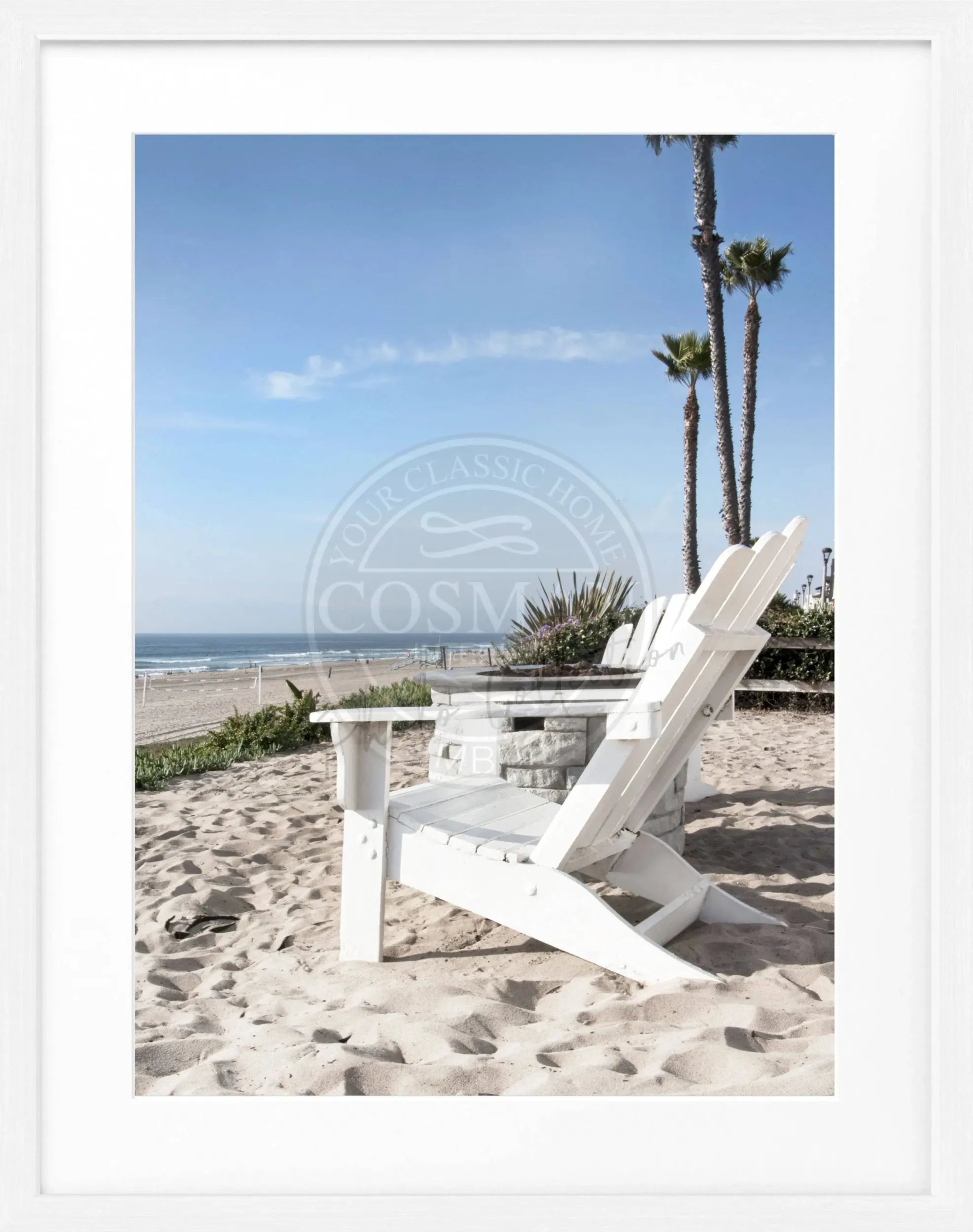Schwarz-weiß Poster mit Rahmen, Kalifornien Motiv mit Deckchair, von Cosman-Photocollection, 25x31 cm