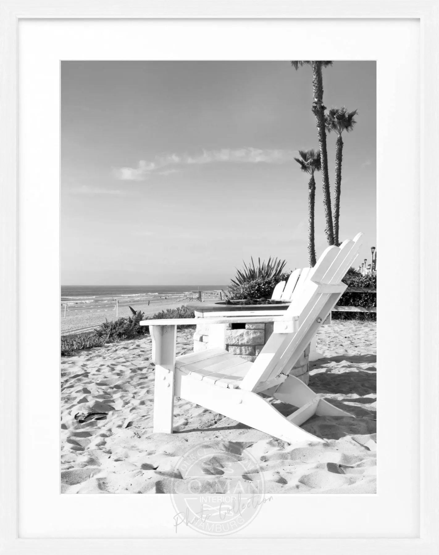 Schwarz-weiß Poster mit Rahmen von Kalifornien ’Deckchair’ von Cosman-Photocollection, 25x31cm, dekoratives Wandbild