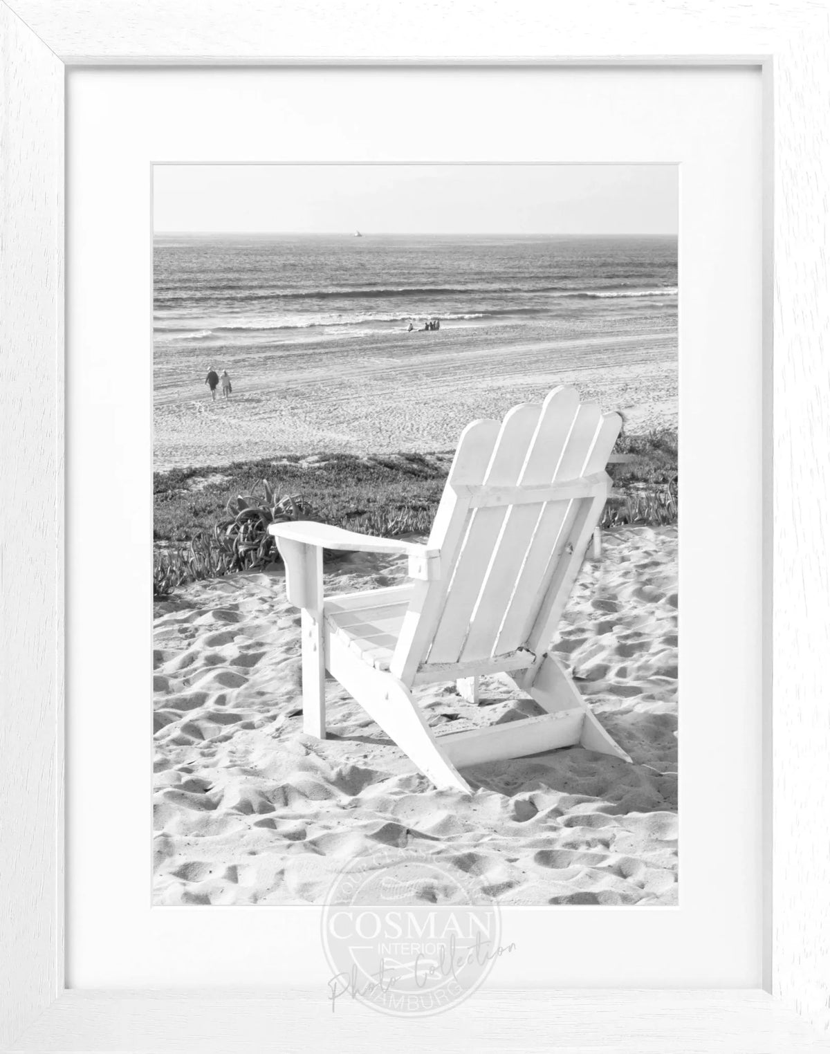 Schwarz-weiß Poster mit Rahmen, Kalifornien Deckchair Motiv, 25x31cm, von Cosman-Photocollection