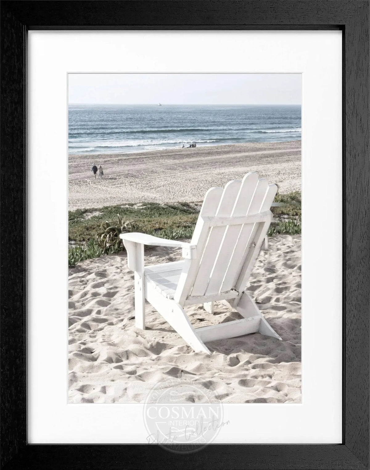 Schwarz-weiß Poster mit Rahmen, Kalifornien Motiv mit Deckchair, von Cosman-Photocollection, 25x31 cm