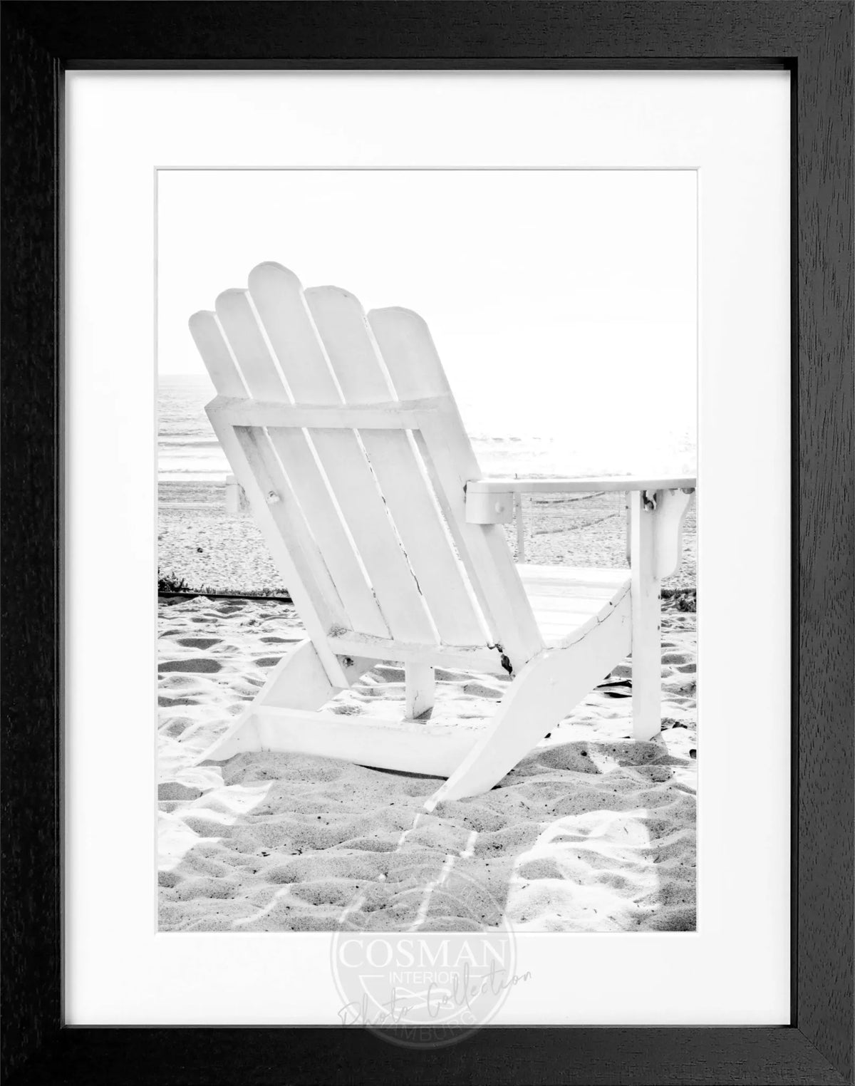 Schwarz-weiß Poster mit Rahmen, Kalifornien-Design, Deckchair-Motiv, von Cosman-Photocollection, 25x31 cm