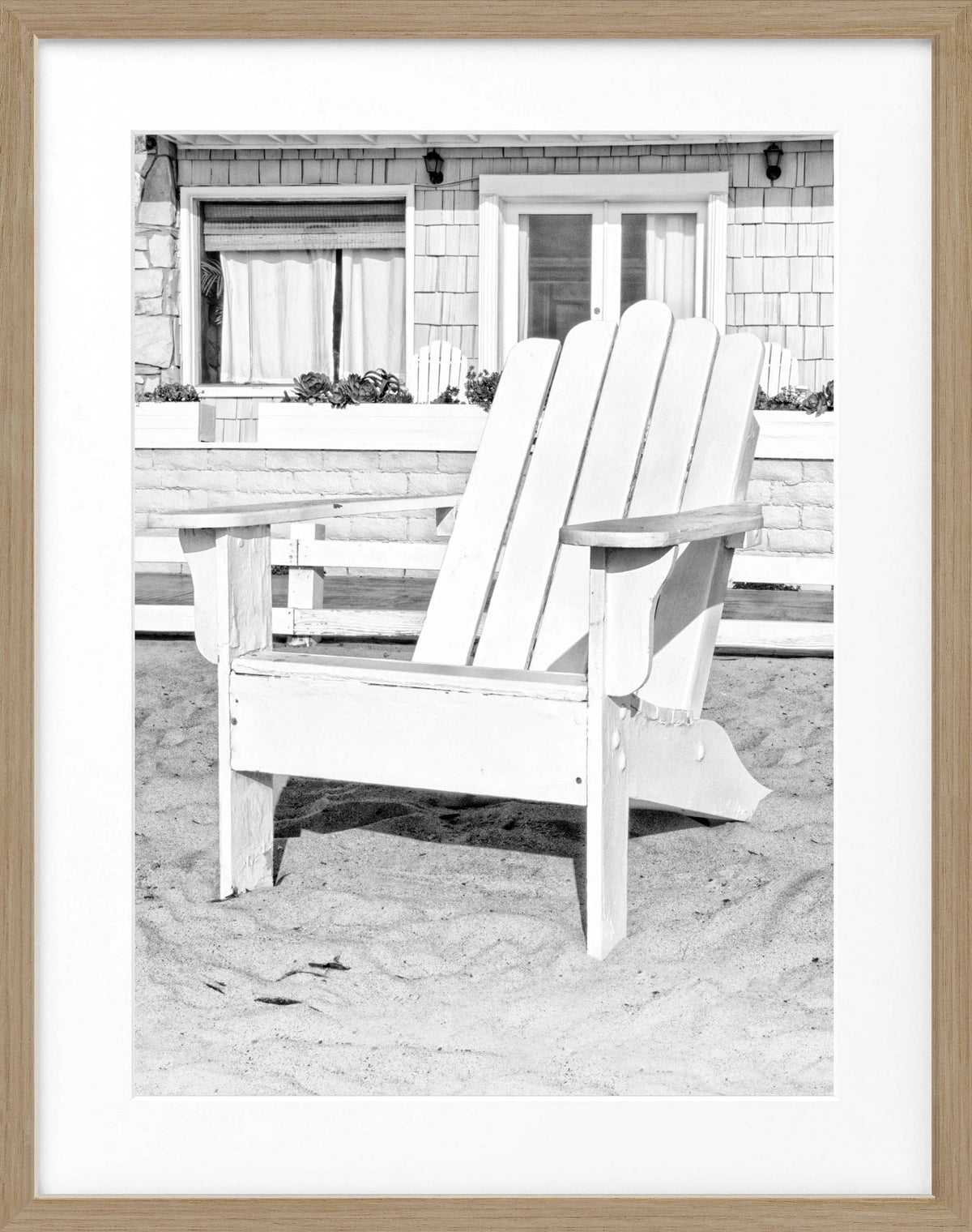 Schwarz-weiß Poster mit Rahmen, Kalifornien-Motiv, Deckchair, von Cosman-Photocollection, 25x31cm, elegante Wanddekoration