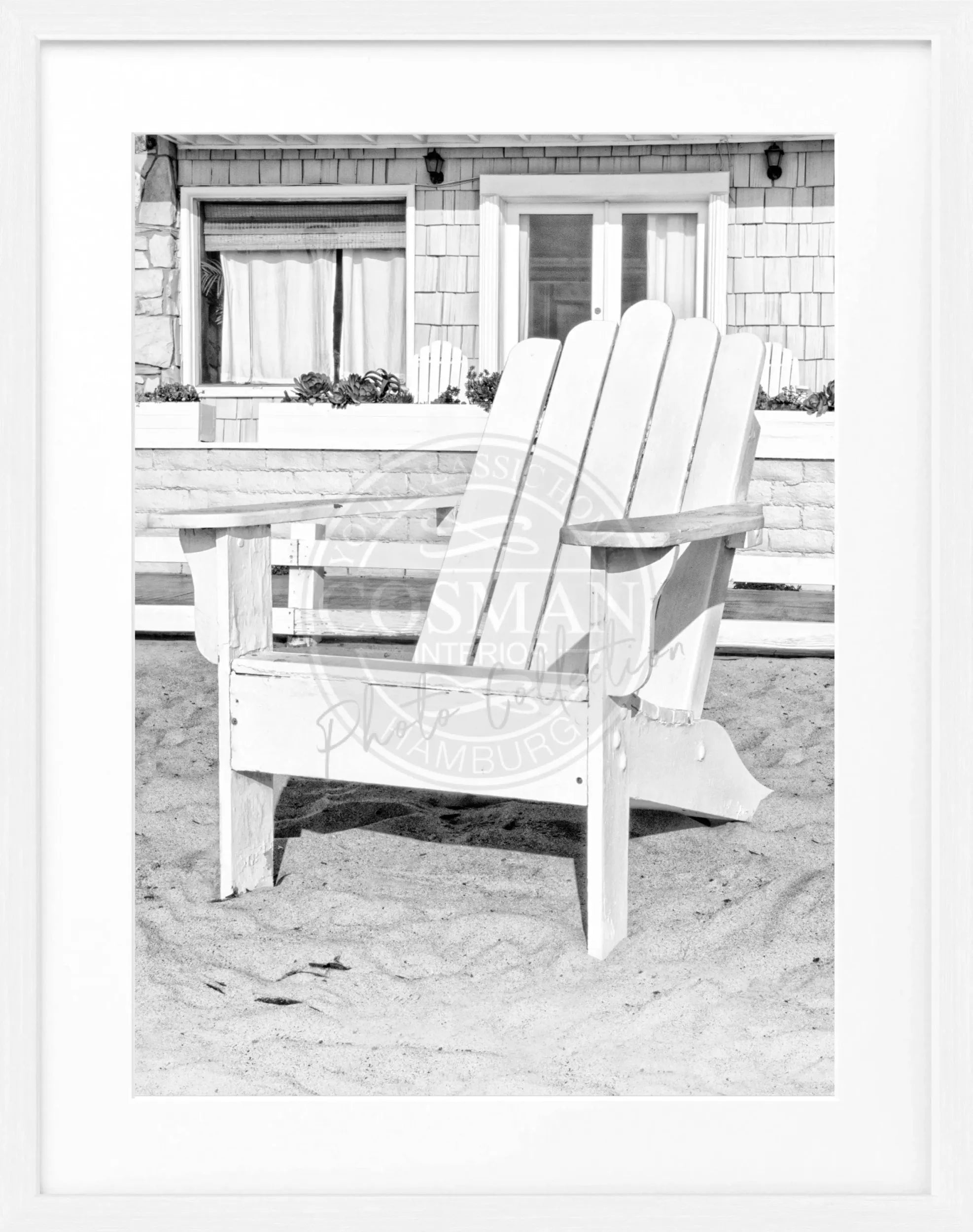 Schwarz-weiß Poster mit Rahmen, Kalifornien Deckchair, von Cosman-Photocollection, Größe 25x31 cm, dekoratives Wandbild
