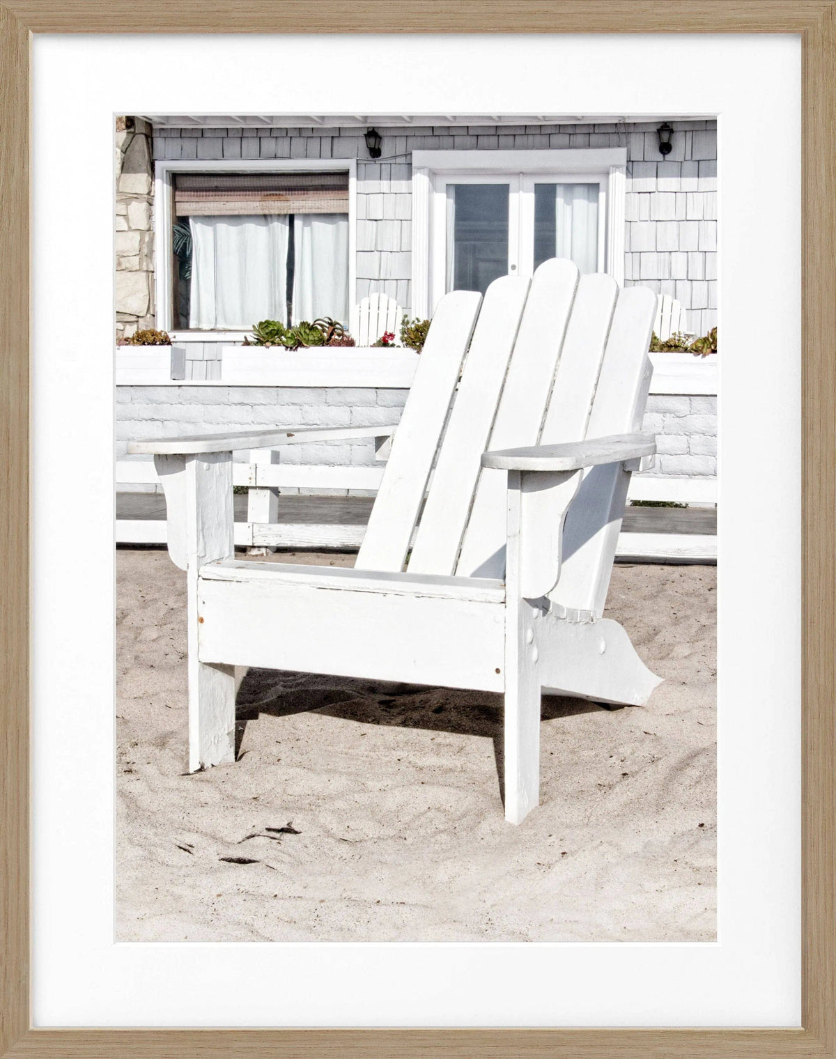 Schwarz-weiß Poster mit Rahmen, Kalifornien, Deckchair-Motiv, von Cosman-Photocollection, 25x31 cm, dekoratives Wandbild