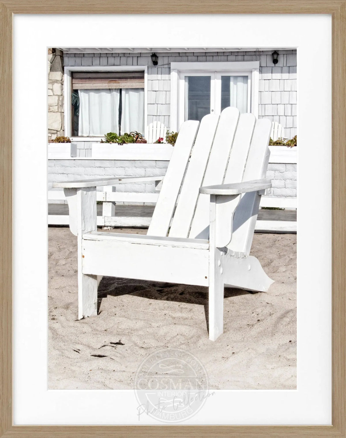 Schwarz-weiß Poster mit Rahmen, Kalifornien, Deckchair-Motiv, von Cosman-Photocollection, 25x31 cm, dekoratives Wandbild