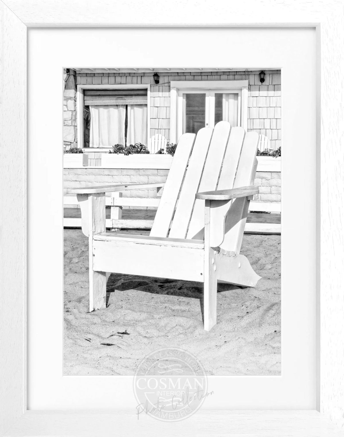 Schwarz-weiß Poster mit Rahmen von Kalifornien, Motiv eines Deckchairs, von Cosman-Photocollection, 25x31 cm
