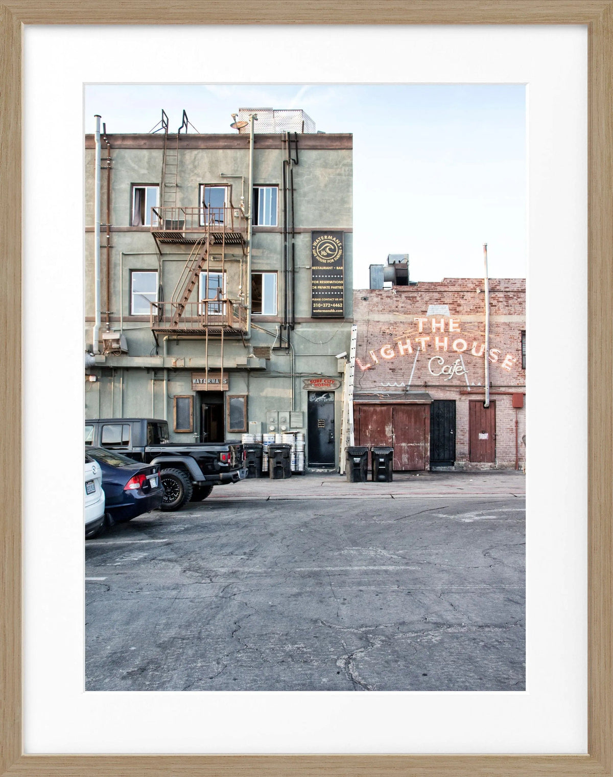 Schwarz-weiß Poster mit Rahmen, Kalifornien Hermosa Beach Motiv, von Cosman-Photocollection, 25x31 cm