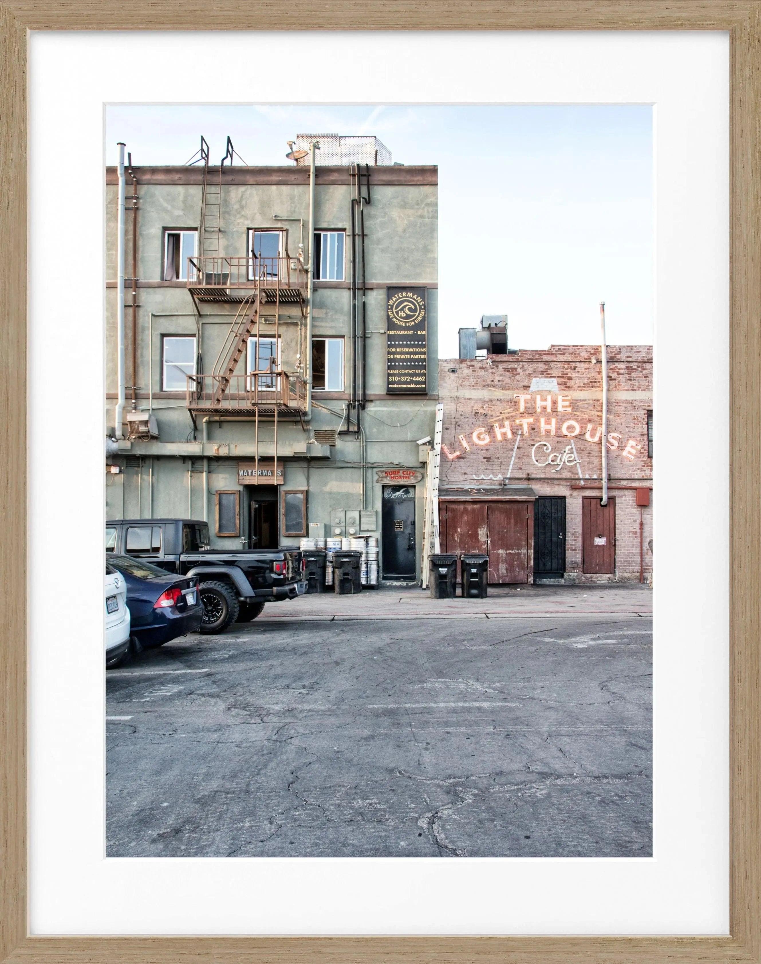 Schwarz-weiß Poster mit Rahmen, Kalifornien Hermosa Beach Motiv, von Cosman-Photocollection, 25x31 cm