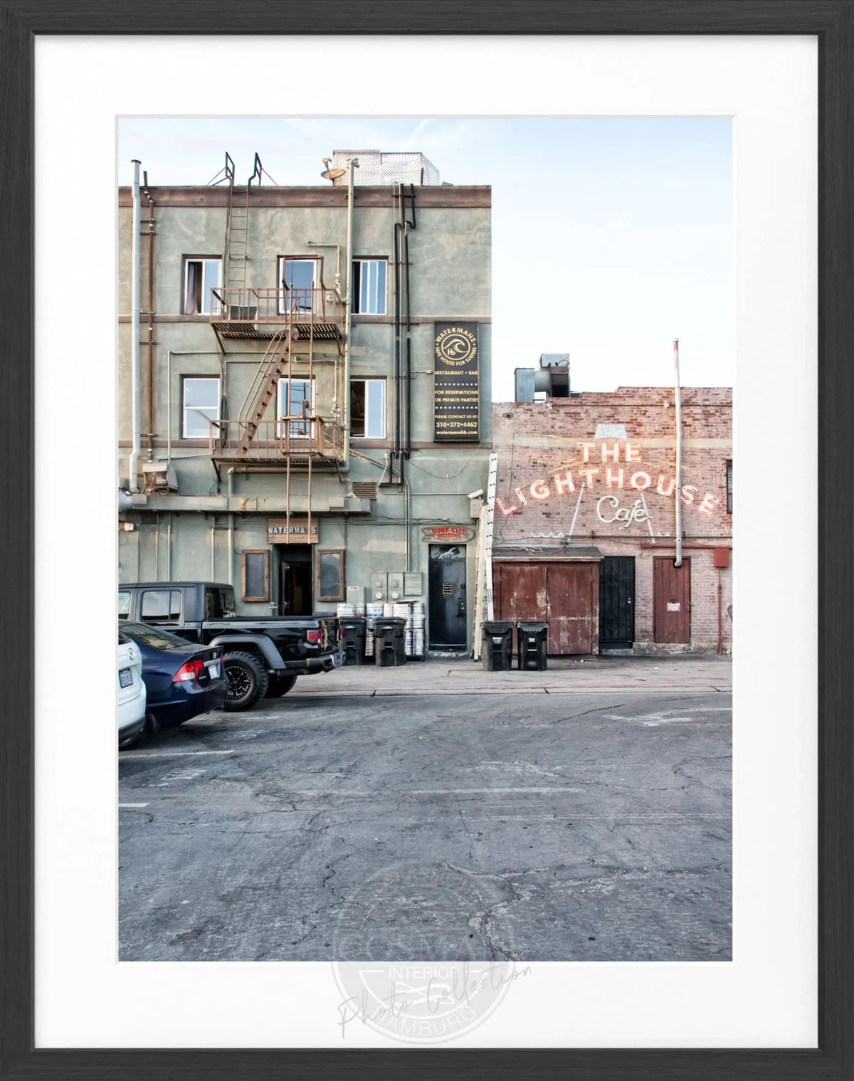 Schwarz-weiß Poster mit Rahmen von Cosman-Photocollection, Kalifornien Hermosa Beach, 25x31cm, Wanddekoration
