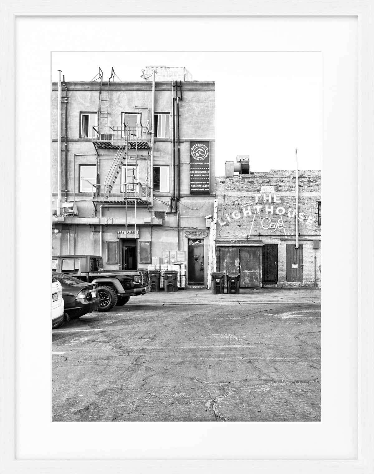 Schwarz-weiß Poster mit Rahmen von Cosman-Photocollection, Kalifornien Hermosa Beach, Motiv, 25x31cm