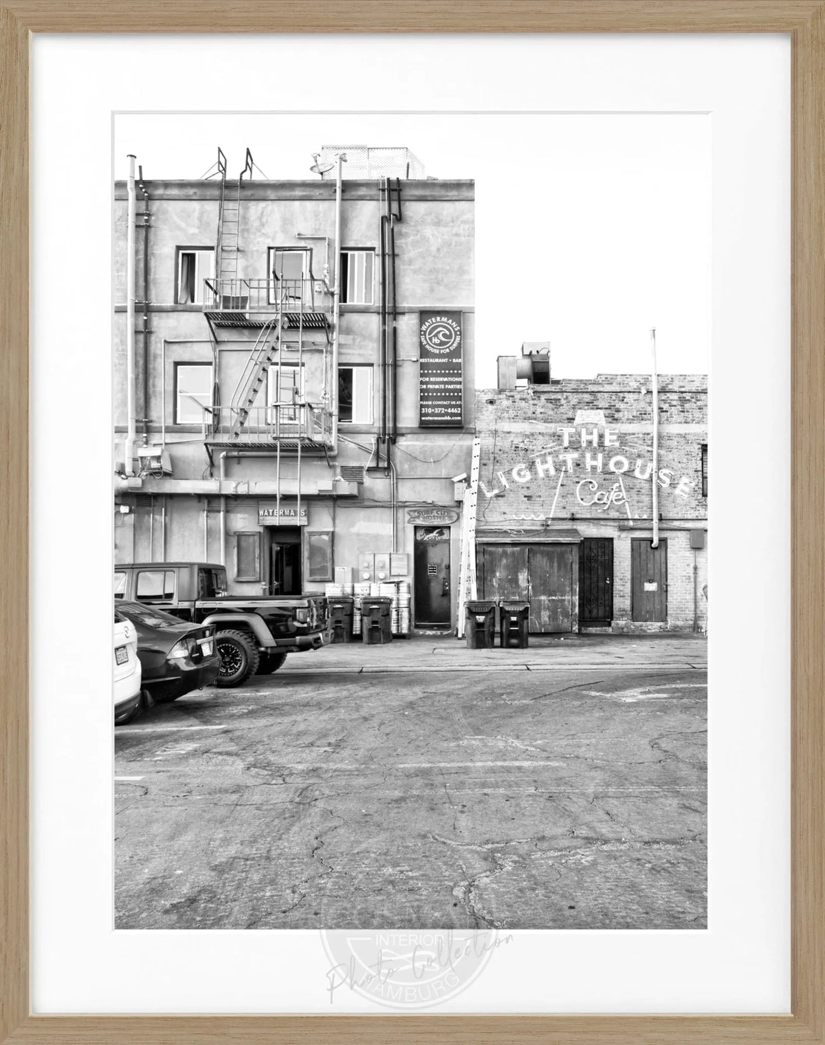 Schwarz-weiß Poster mit Rahmen von Cosman-Photocollection, Kalifornien Hermosa Beach, 25x31 cm, stilvolles Wandbild
