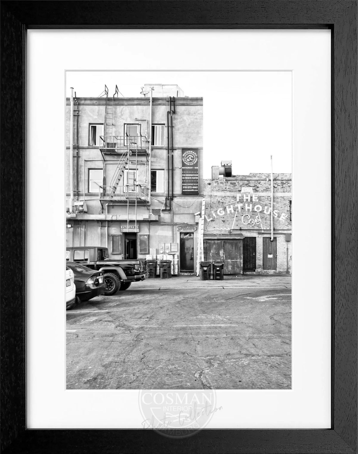 Schwarz-weiß Poster mit Rahmen von Kalifornien Hermosa Beach, Cosman-Photocollection, Motiv im Format 25x31 cm