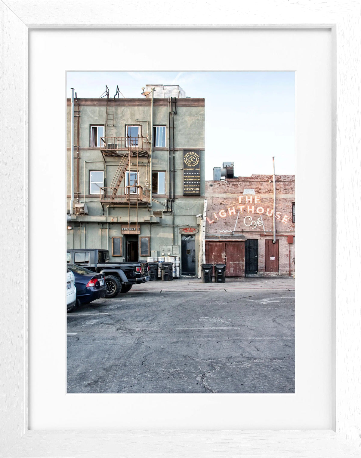 Schwarz-weiß Poster mit Rahmen, Kalifornien Hermosa Beach Motiv, 25x31 cm, von Cosman-Photocollection
