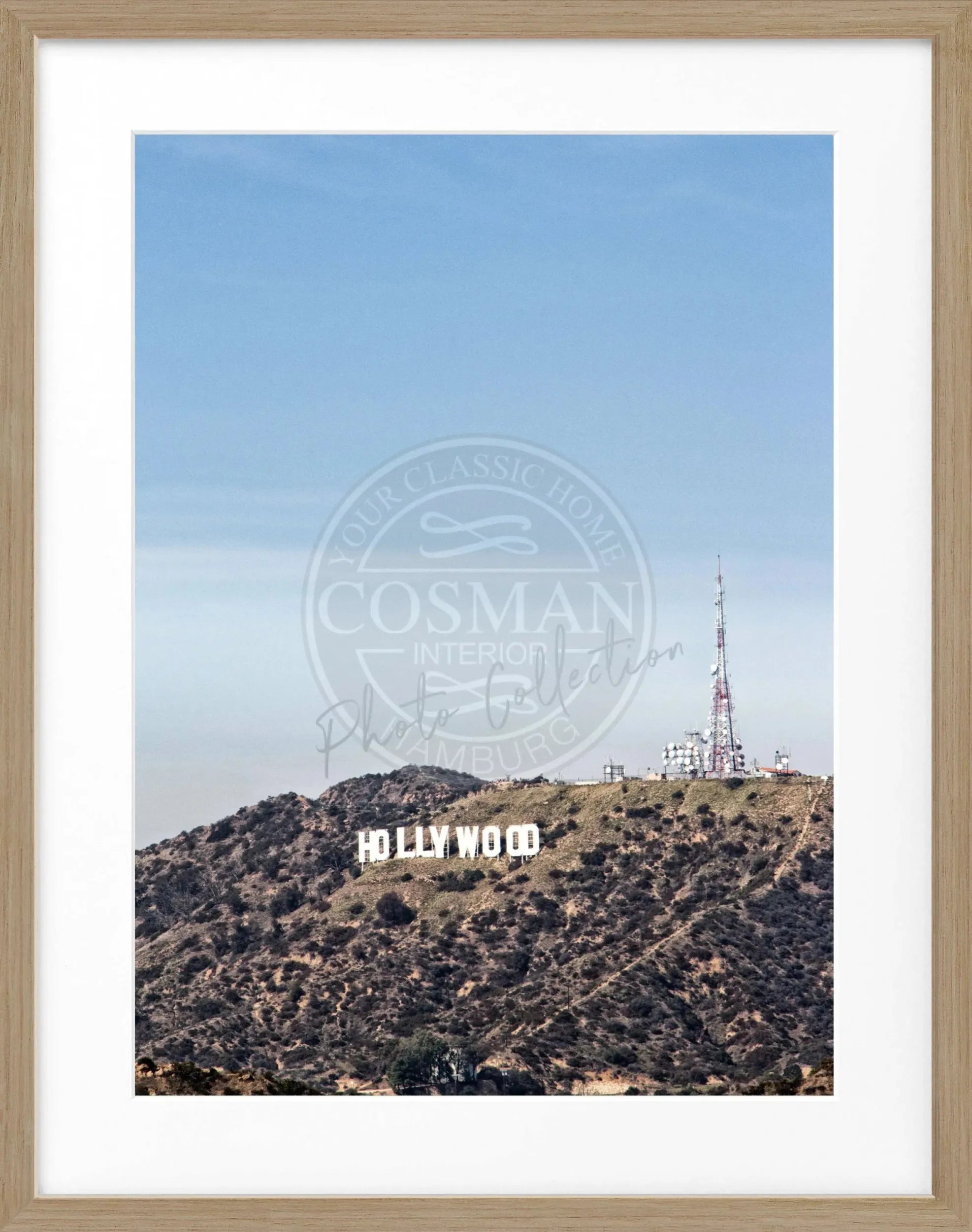 Schwarz-weiß Poster mit Rahmen von Kalifornien Hollywood Hills, 25x31cm, von Cosman-Photocollection.