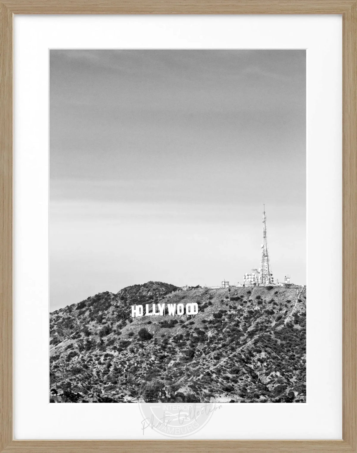 Schwarz-weißer Poster mit Holzrahmen, Kalifornien Hollywood Hills, 25x31 cm, von Cosman-Photocollection