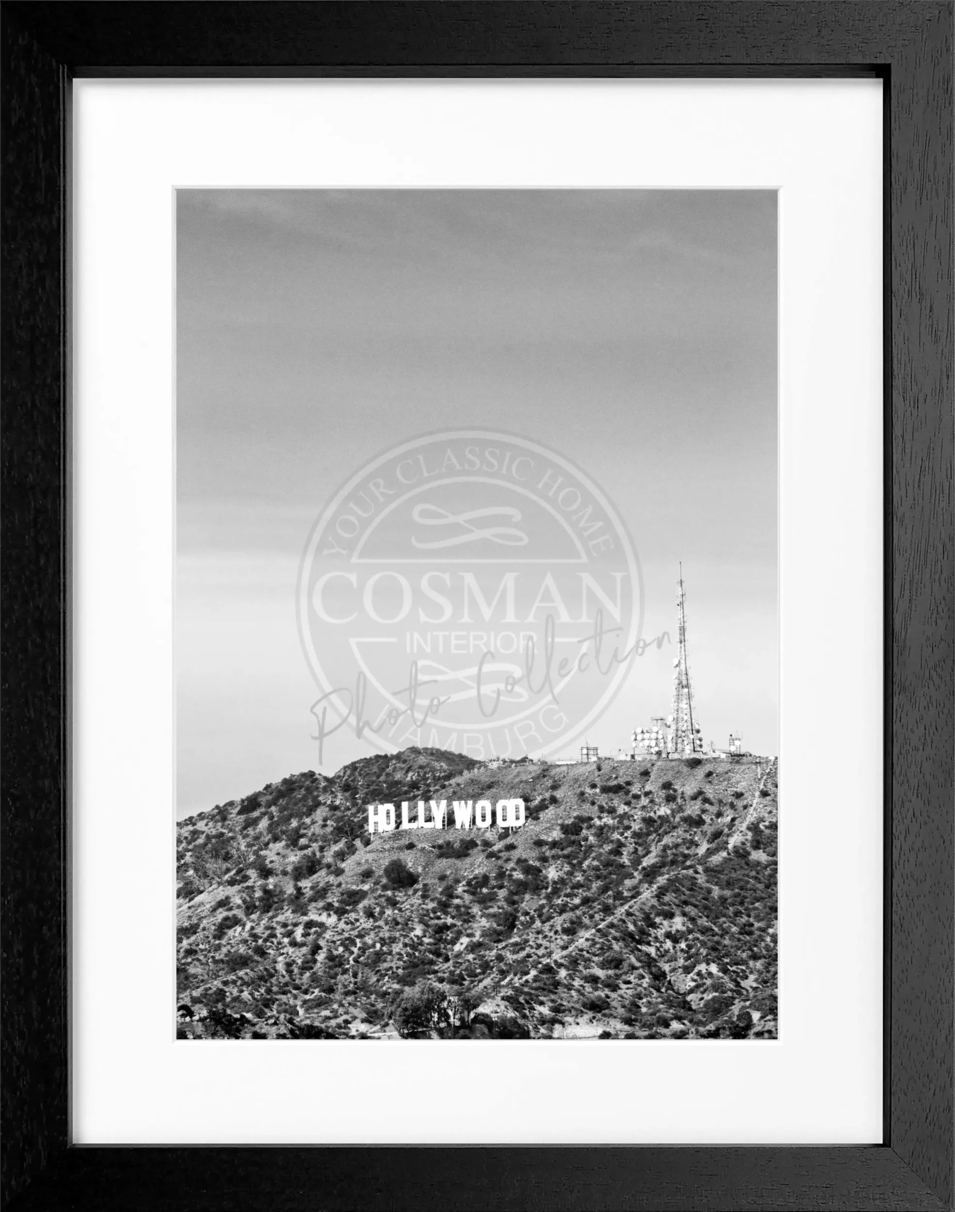 Schwarz-weiΓ Poster mit Rahmen von Kalifornien Hollywood Hills, im Format 25x31 cm, von Cosman-Photocollection