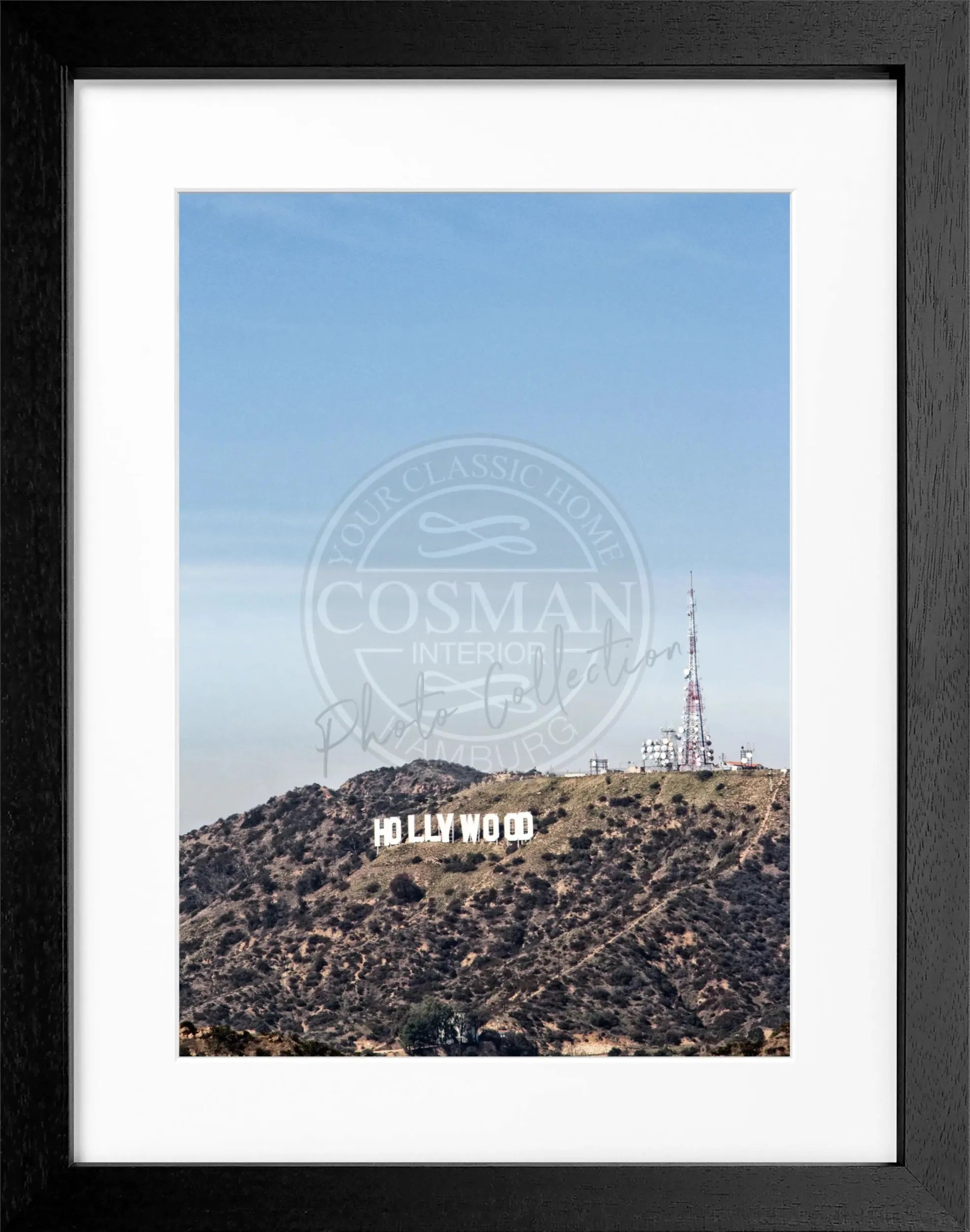 Schwarz-weiΓ Poster mit Rahmen von Kalifornien Hollywood Hills, 25cm x 31cm, von Cosman-Photocollection.