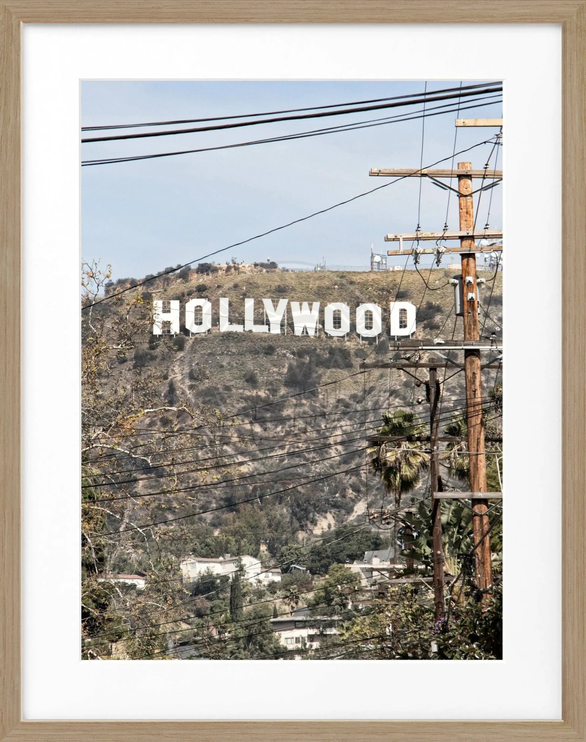 Schwarz-weiß Poster mit Rahmen, Kalifornien Hollywood ’Sign’, von Cosman-Photocollection, 25x31cm, dekoratives Wandbild