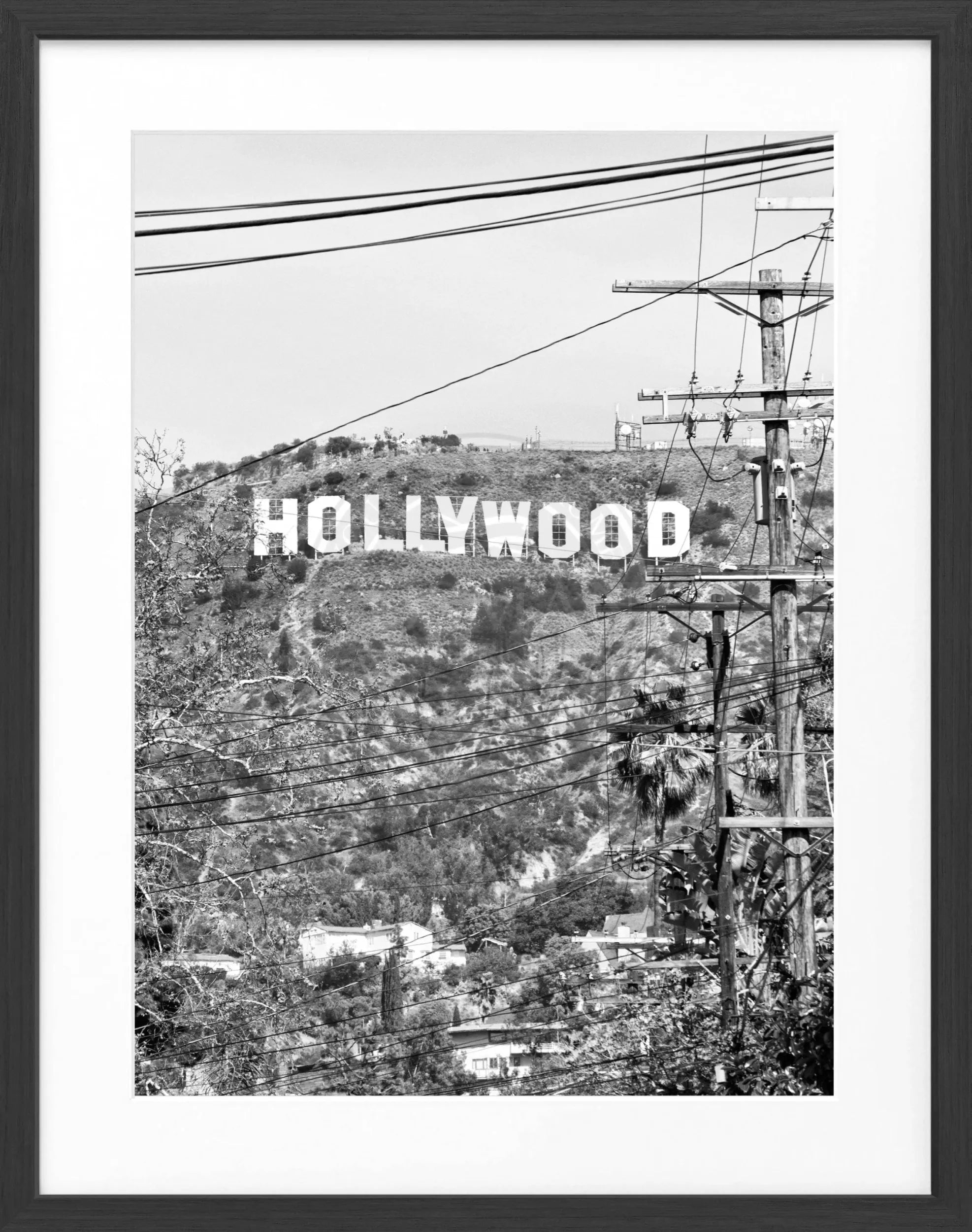 Schwarz-weiß Poster mit Rahmen von Cosman-Photocollection, Kalifornien Hollywood ’Sign’, Motiv in 25x31 cm