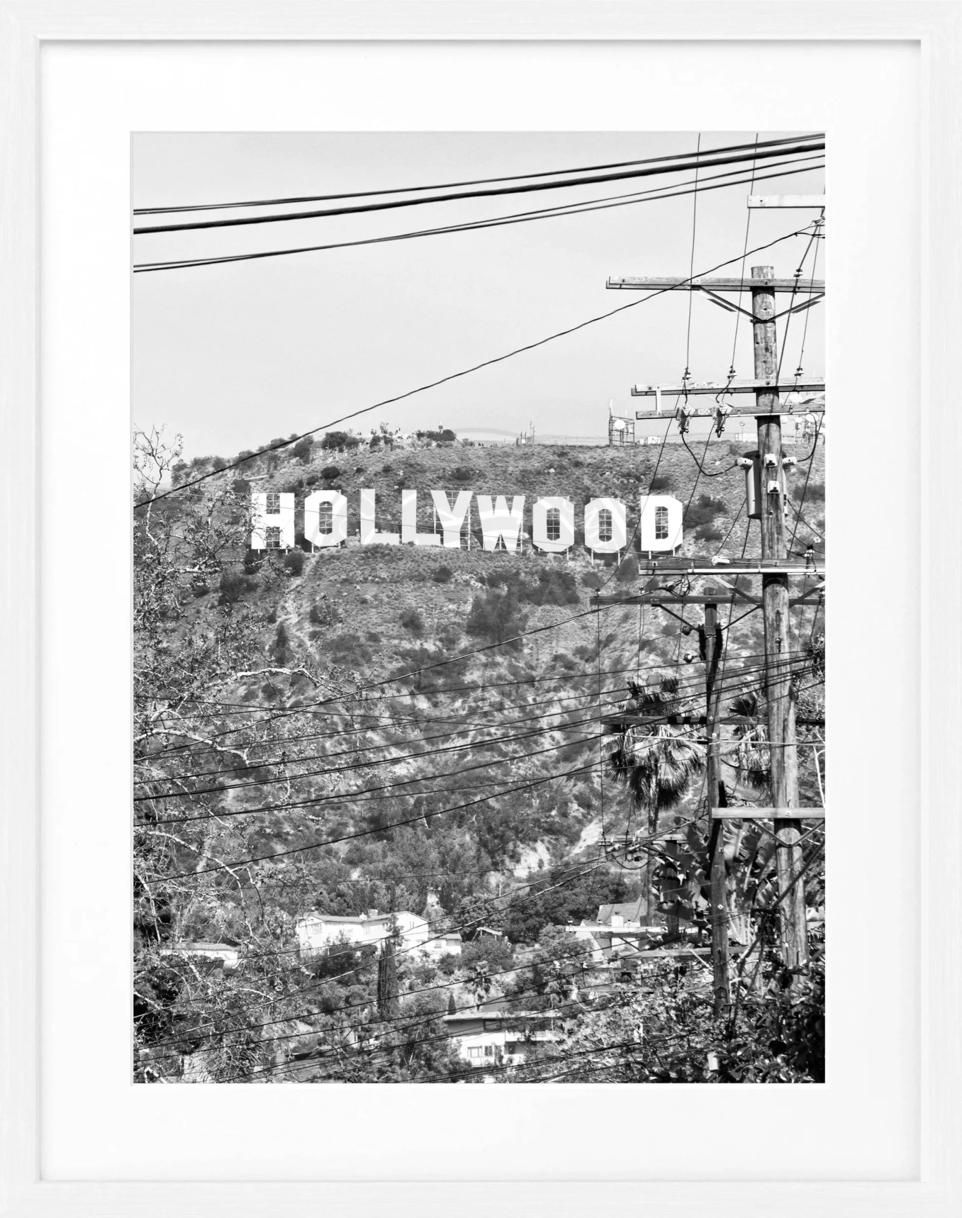 Schwarz-weiß Poster mit Rahmen, Kalifornien Hollywood ’Sign’, 25x31cm, von Cosman-Photocollection, Wanddekoration für Zuhause