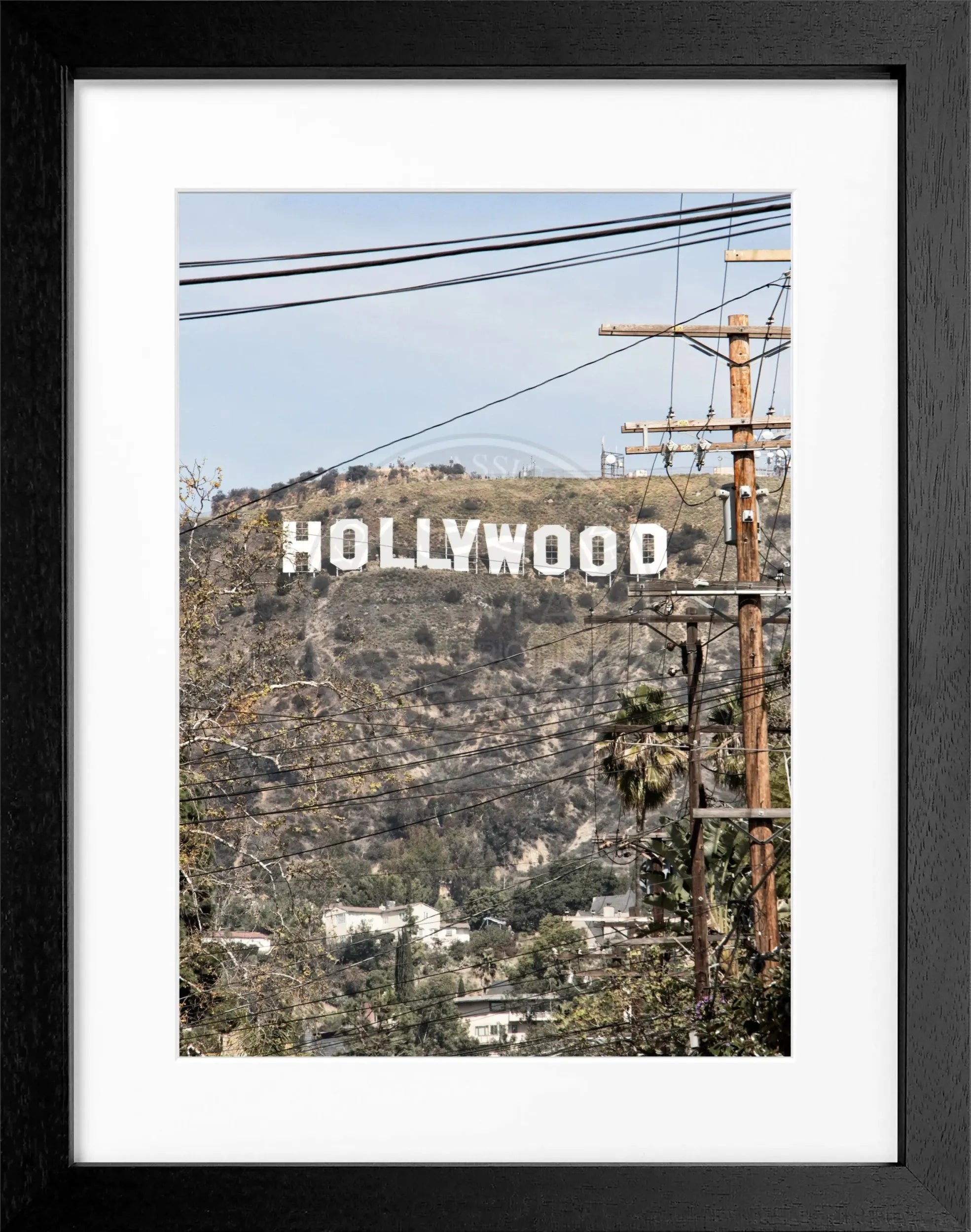 Schwarz-weiß Poster mit Rahmen von Cosman-Photocollection, Kalifornien Hollywood ’Sign’ Motiv, 25x31 cm, Wanddekoration