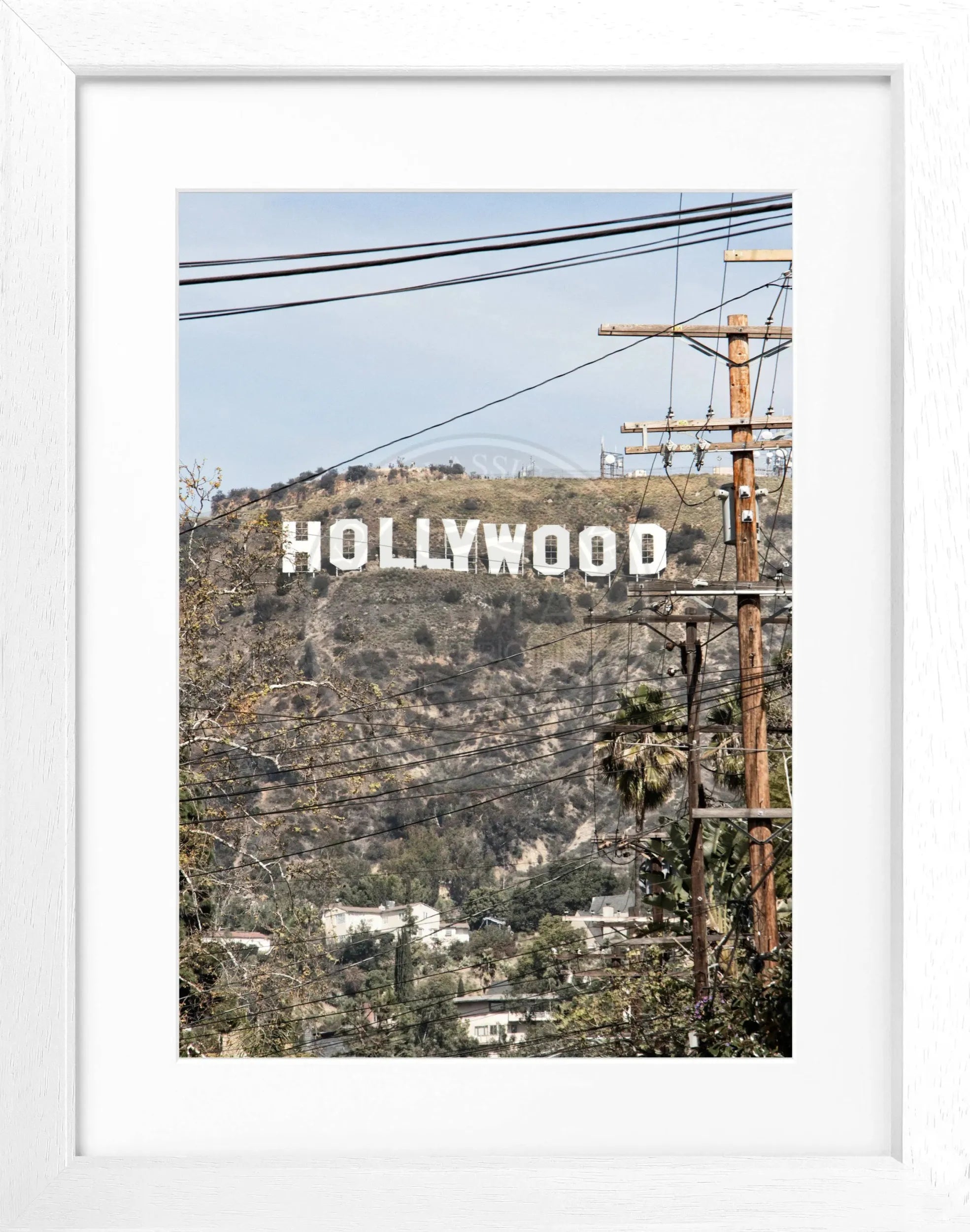 Schwarz-weiß Poster mit Rahmen von Cosman-Photocollection, Kalifornien Hollywood 'Sign' Motiv, 25x31cm