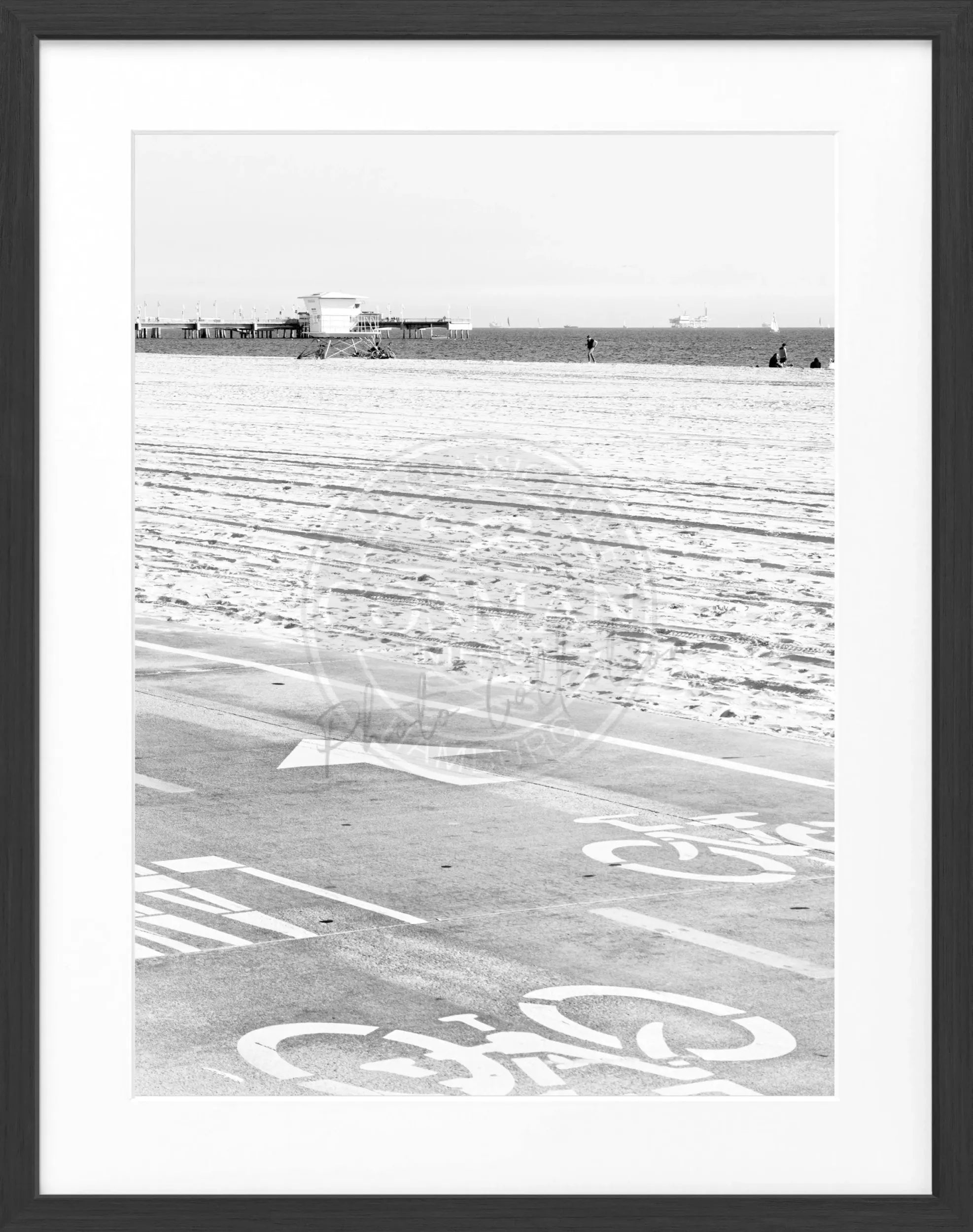 Schwarz-weiß Poster mit Rahmen von Cosman-Photocollection, Kalifornien Huntington Beach, 25x31cm, Kunstfotografie, Wanddekoration