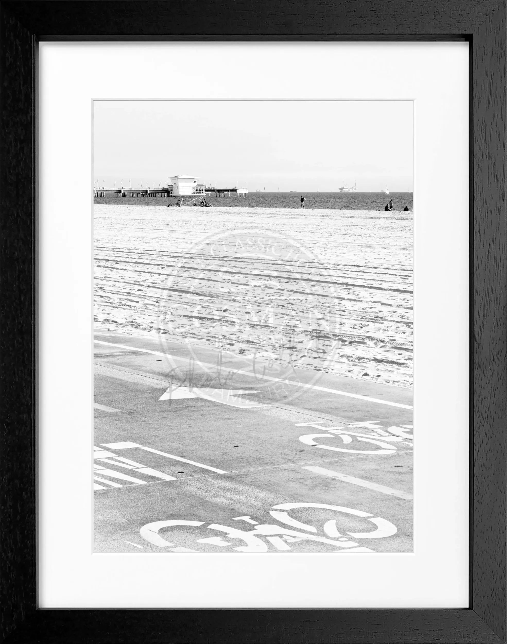 Schwarz-weiß Poster mit Rahmen von Cosman-Photocollection, Kalifornien Huntington Beach, 25x31cm, Wanddekoration