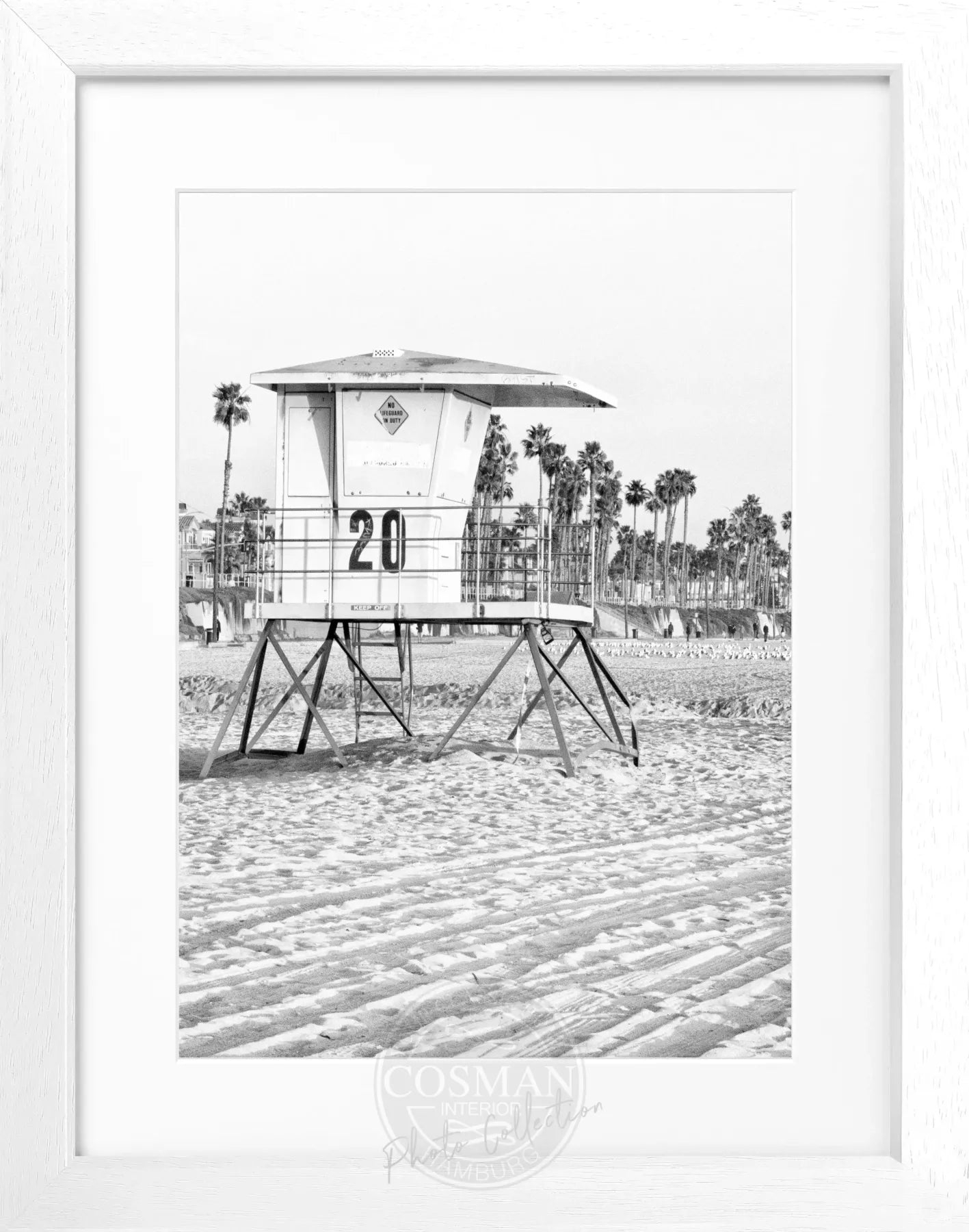 Schwarz-weiß Poster mit Rahmen, Kalifornien Huntington Beach Lifeguard, Cosman-Photocollection, 25x31cm, Wanddekoration