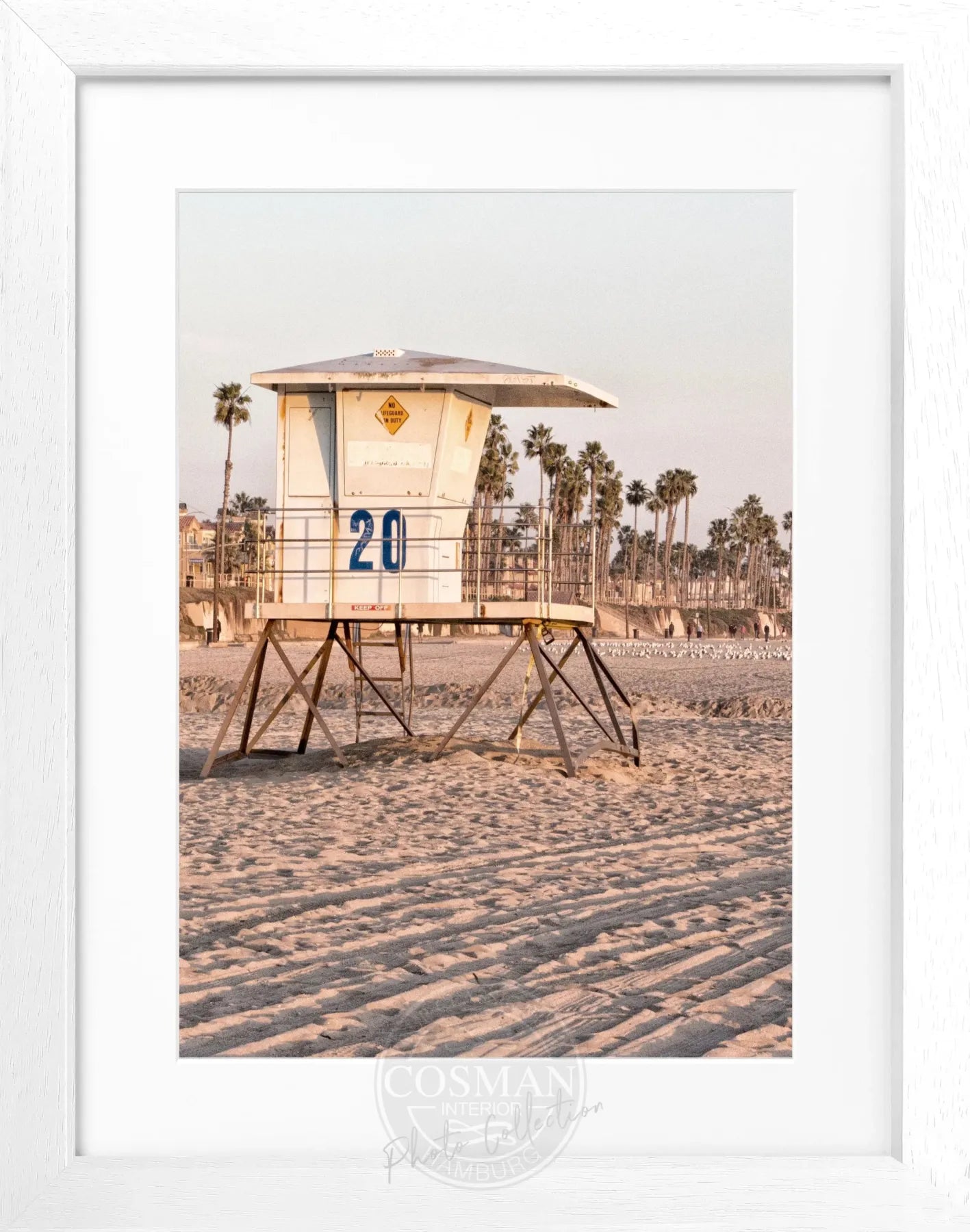 Schwarz-weiß Poster mit Rahmen, Kalifornien Huntington Beach Lifeguard, Cosman-Photocollection, 25x31cm, dekoratives Kunstwerk