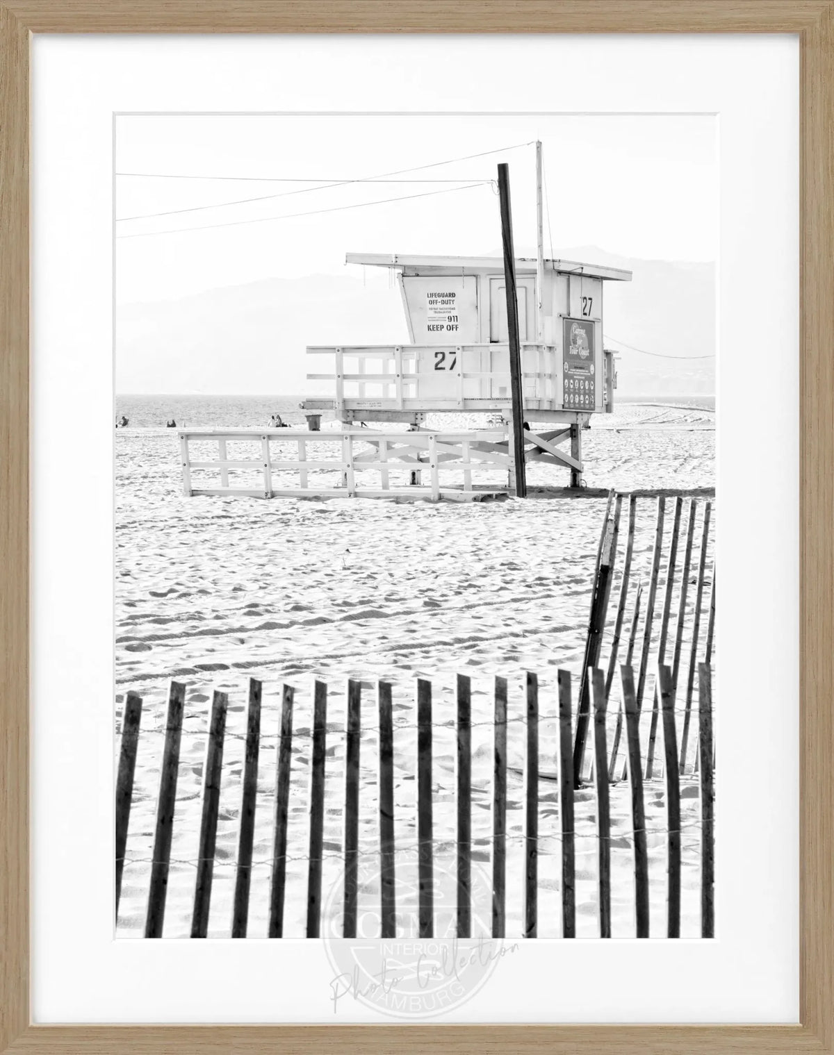 Schwarz-weiß Poster mit Rahmen, Kalifornien Lifeguard Motiv, 25x31 cm, von Cosman-Photocollection